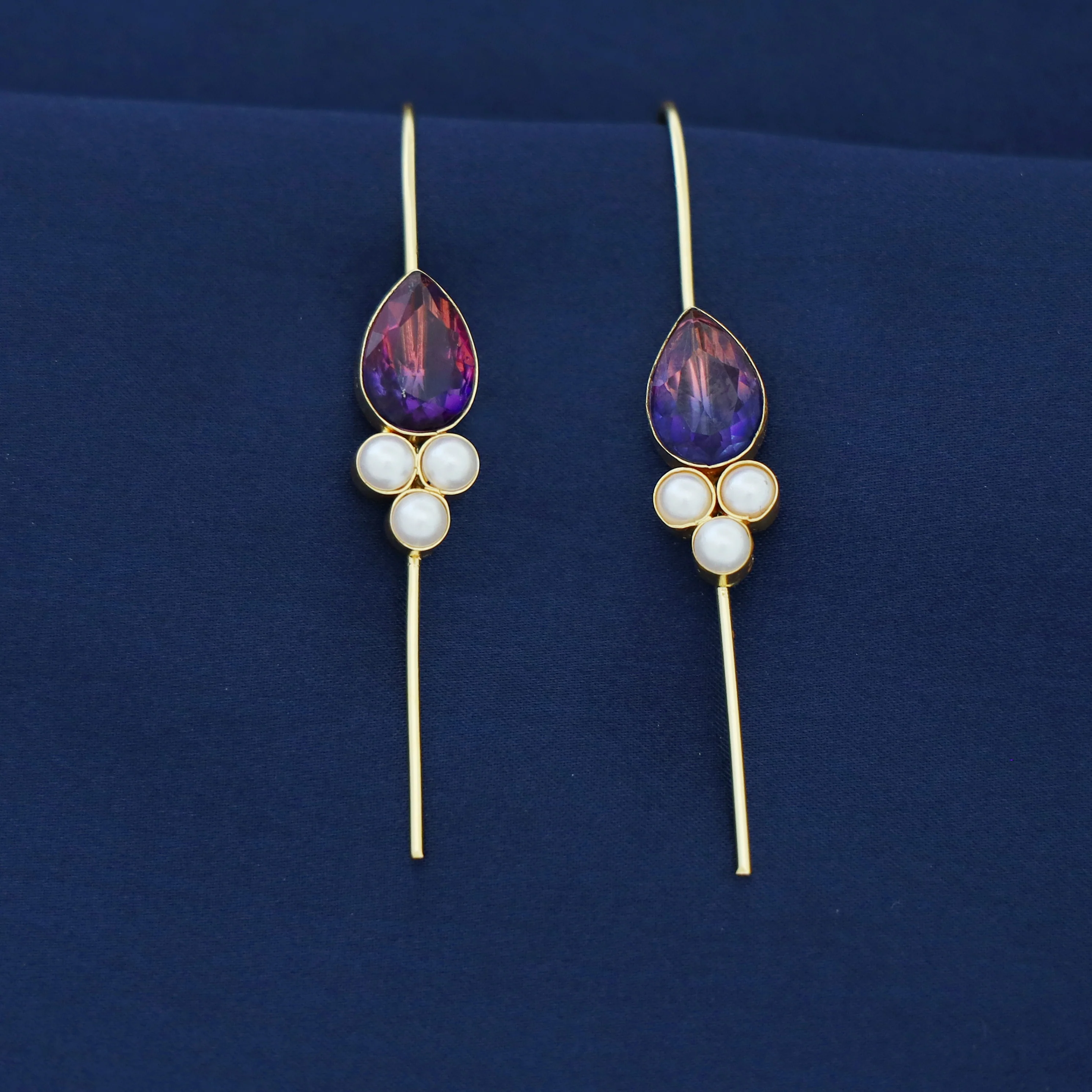 Golden Tri Pearl Glossy Drop Ear-Cuff (Set Of 2) - Image 2