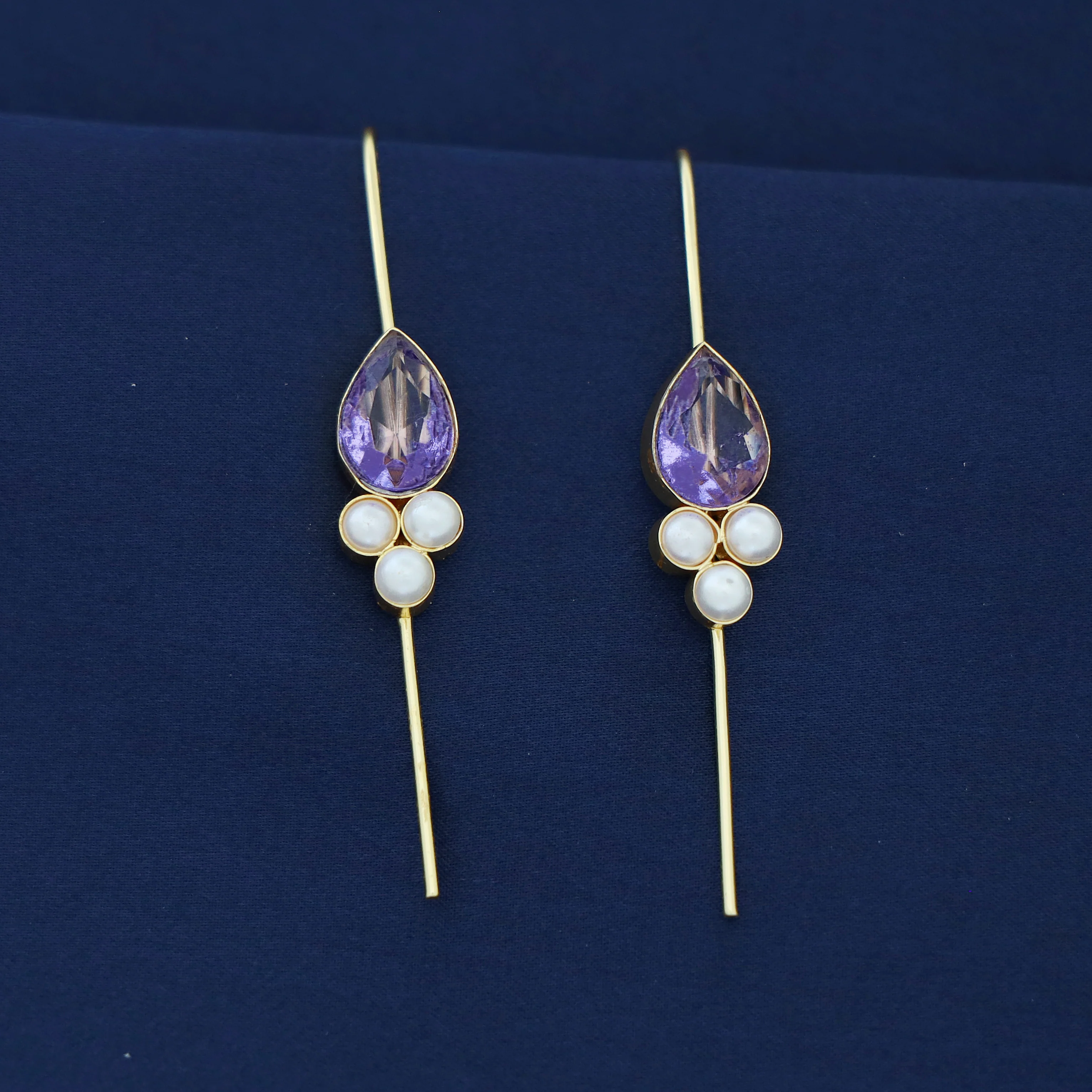 Golden Tri Pearl Glossy Drop Ear-Cuff (Set Of 2) - Image 3