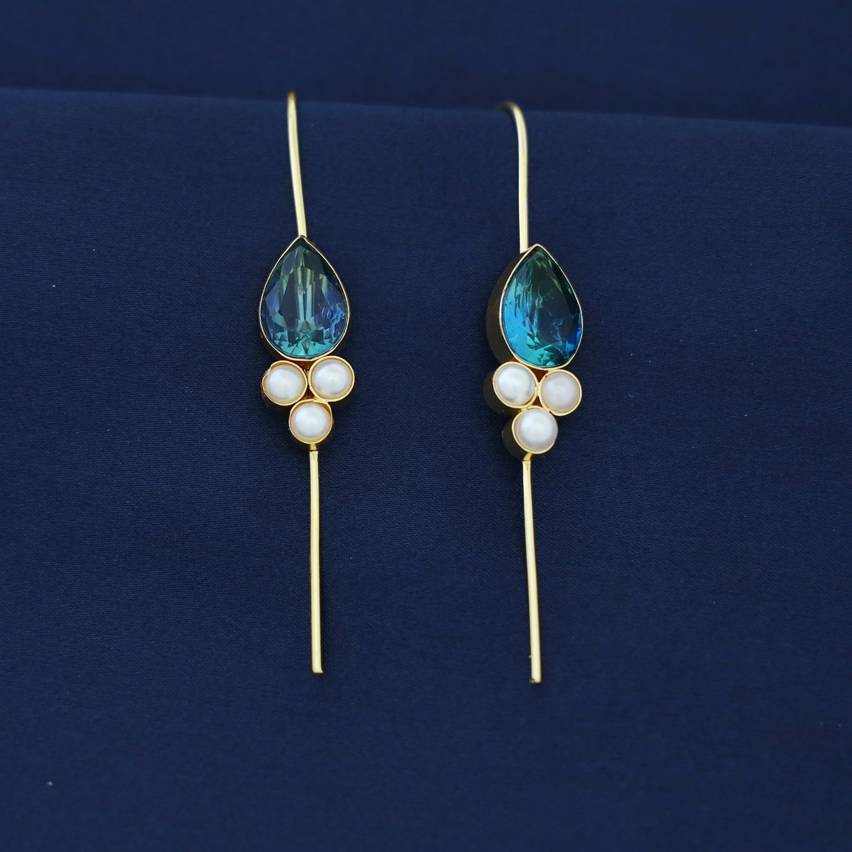 Golden Tri Pearl Glossy Drop Ear-Cuff (Set Of 2) - Image 4
