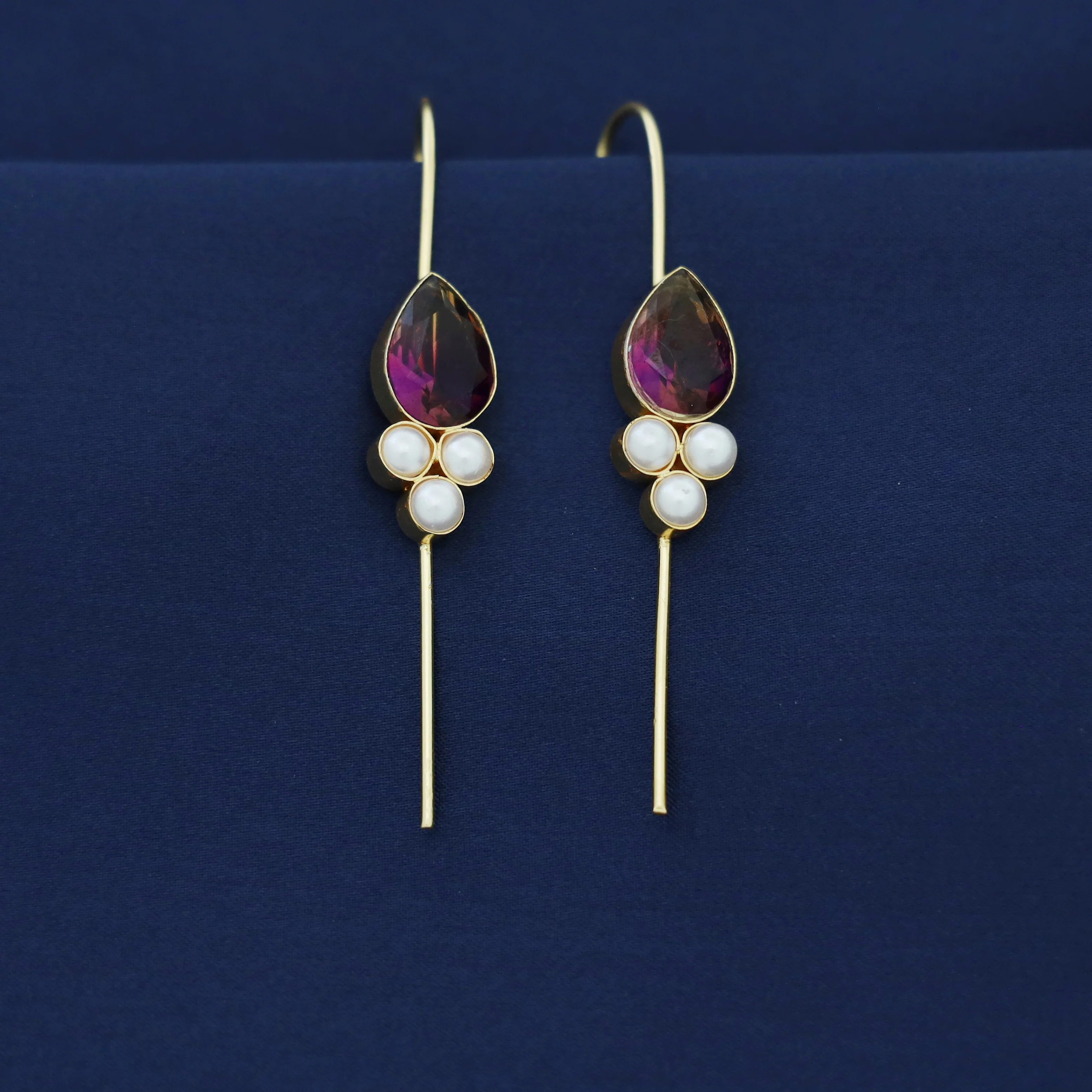 Golden Tri Pearl Glossy Drop Ear-Cuff (Set Of 2) - Image 5