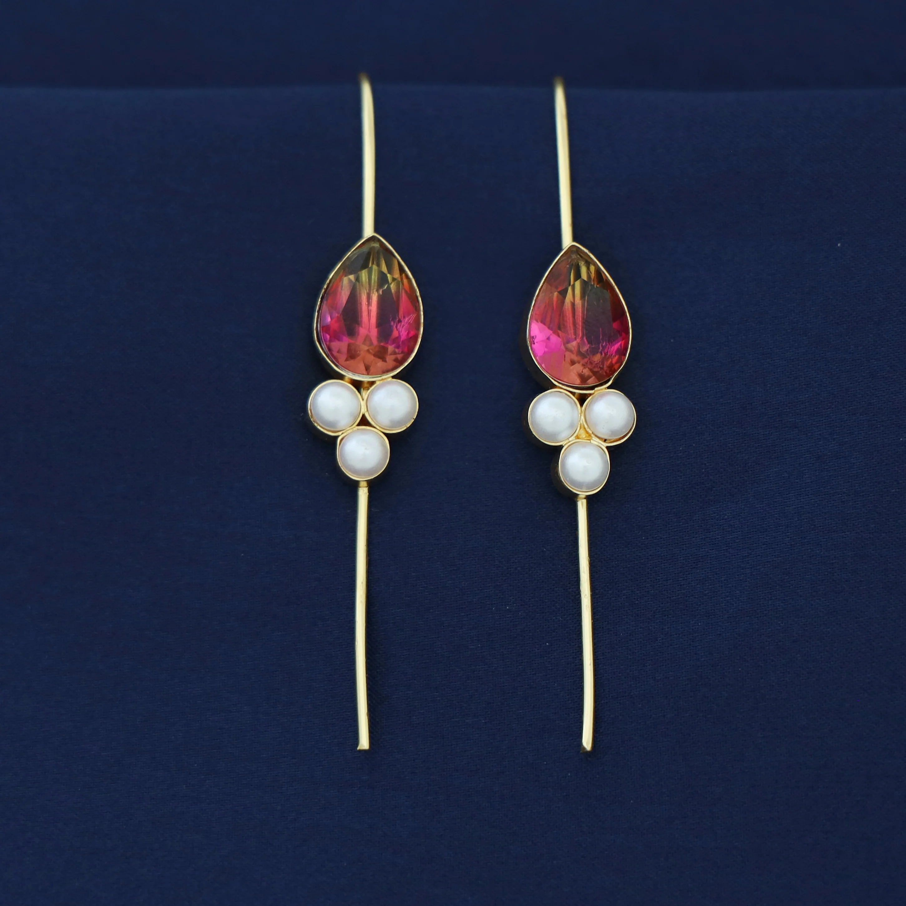 Golden Tri Pearl Glossy Drop Ear-Cuff (Set Of 2) - Image 6