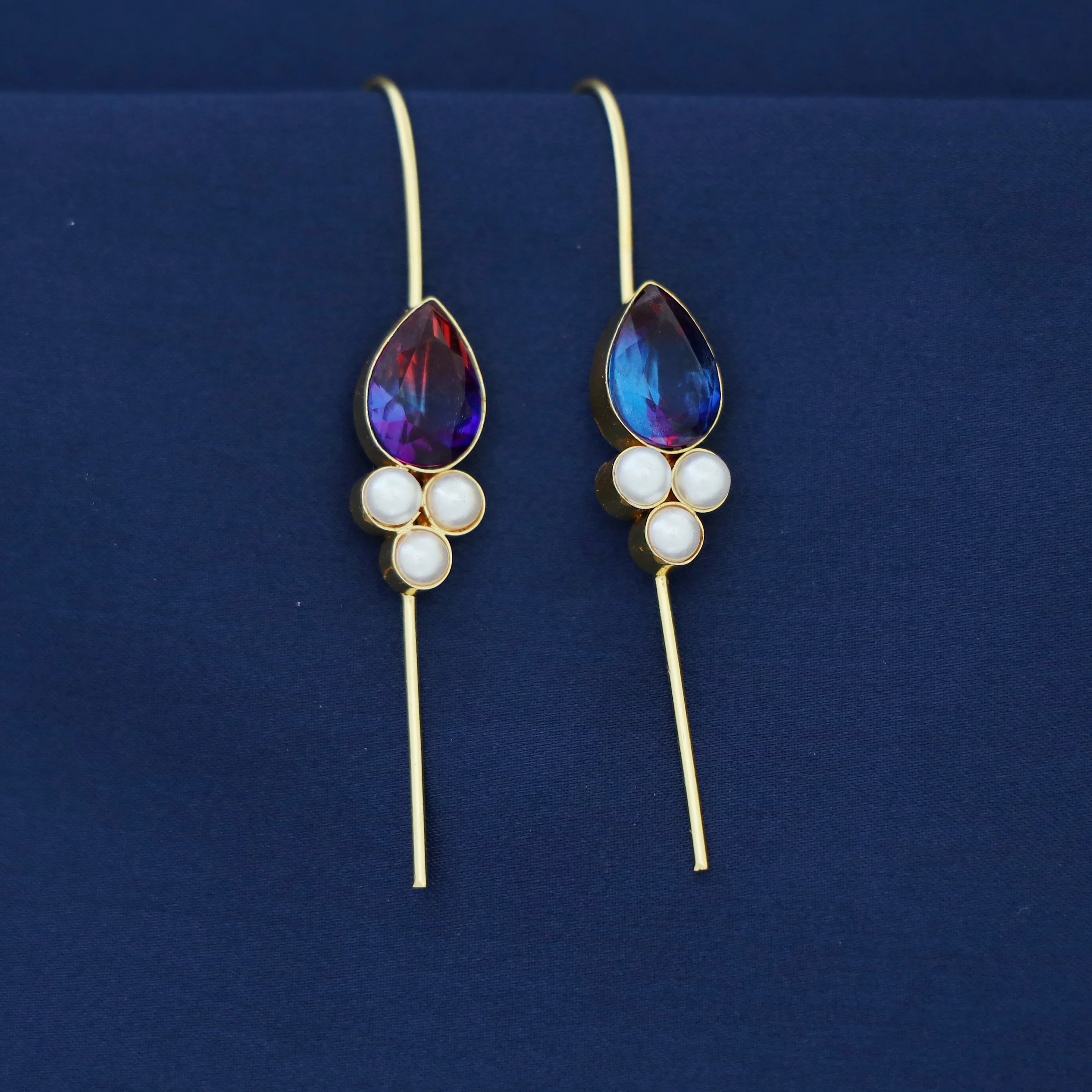 Golden Tri Pearl Glossy Drop Ear-Cuff (Set Of 2) - Image 7
