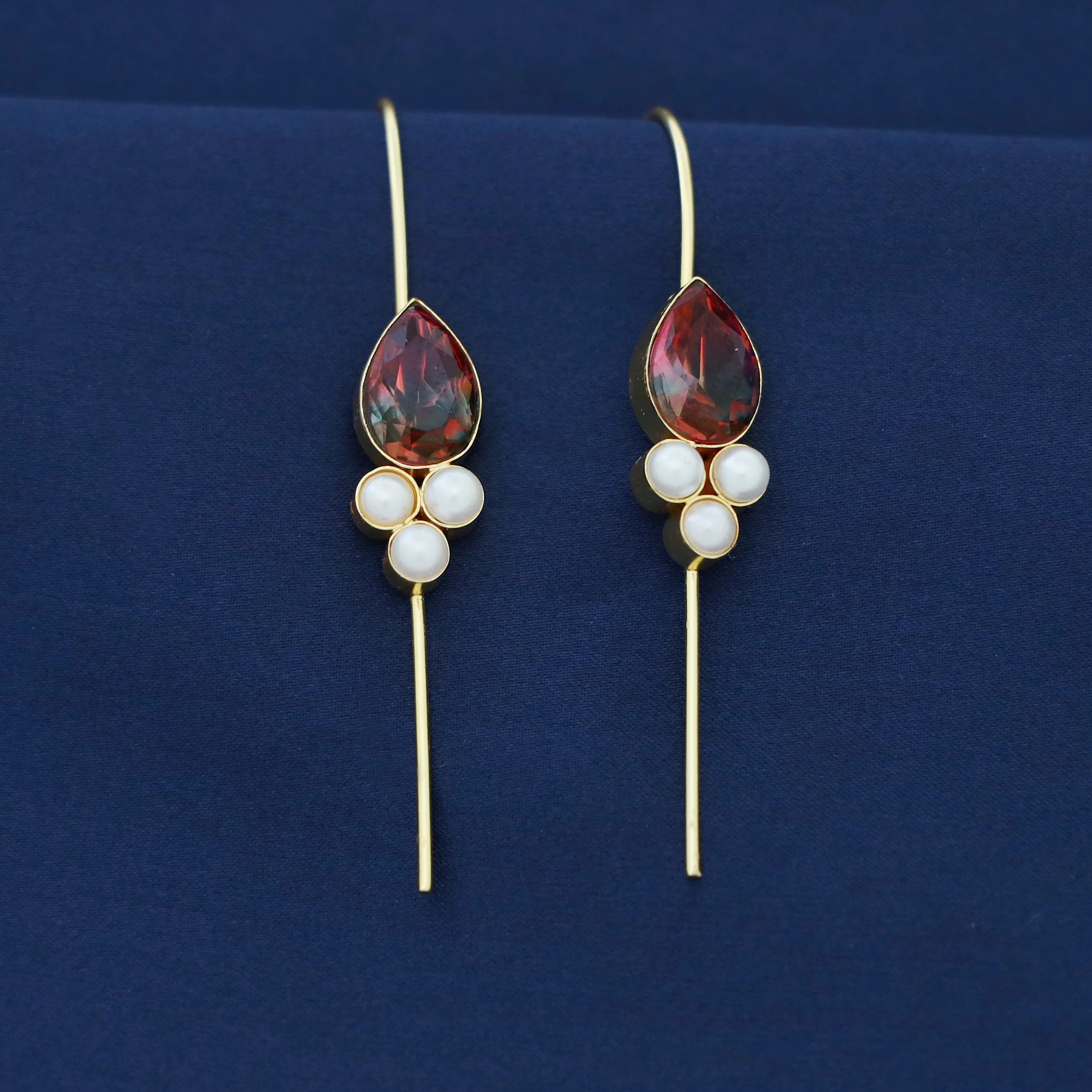Golden Tri Pearl Glossy Drop Ear-Cuff (Set Of 2) - Image 8