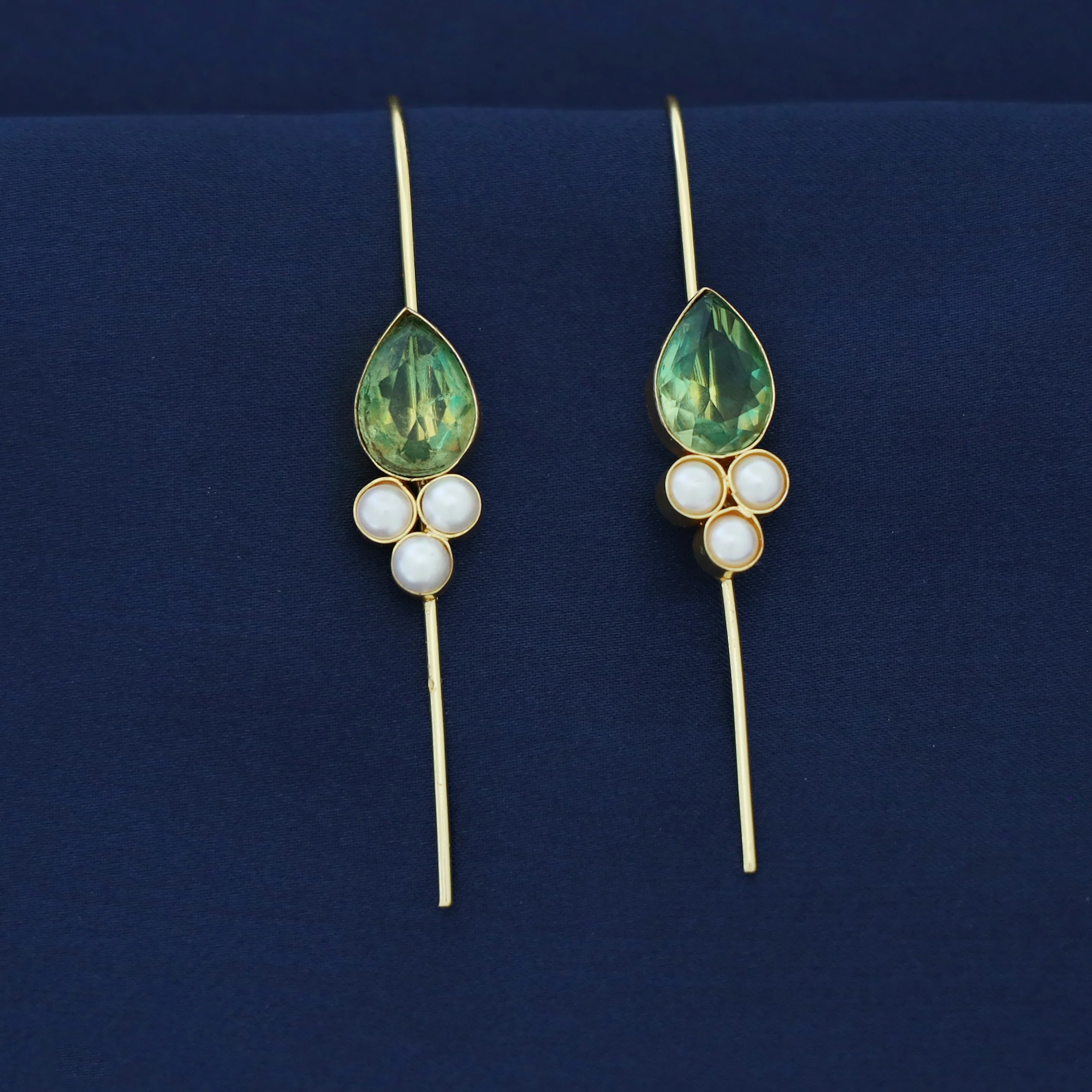 Golden Tri Pearl Glossy Drop Ear-Cuff (Set Of 2) - Image 9