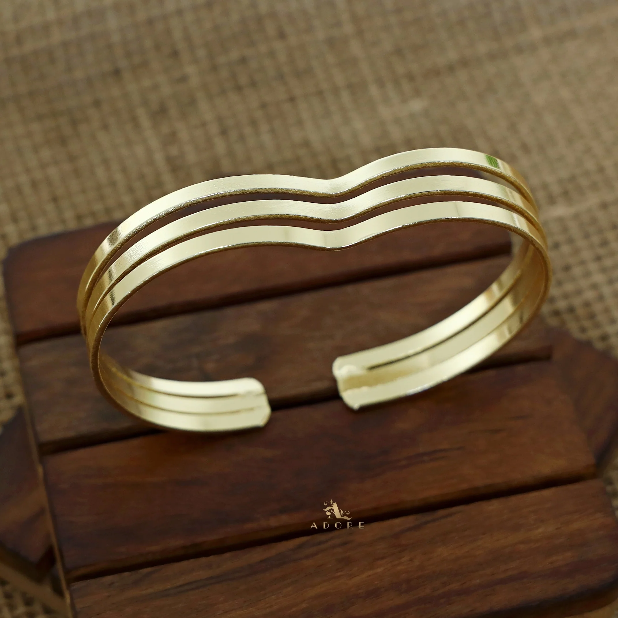 Golden Triple Layer Curvy Bangle - Image 3