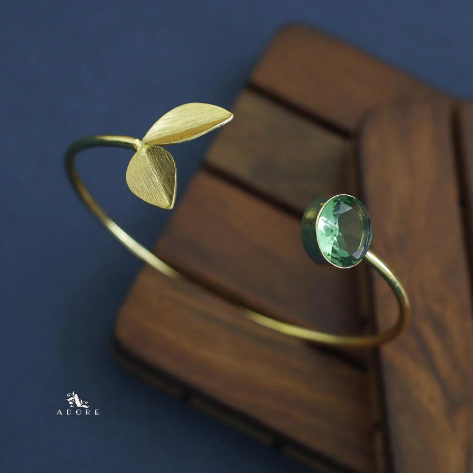 Golden Twin Fold Leafy Round Glossy Bangle - Image 13