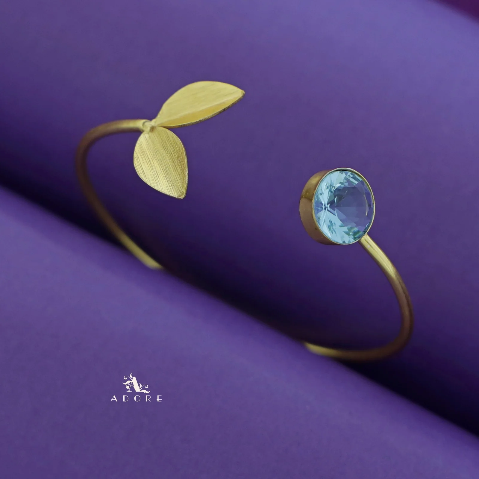 Golden Twin Fold Leafy Round Glossy Bangle - Image 16