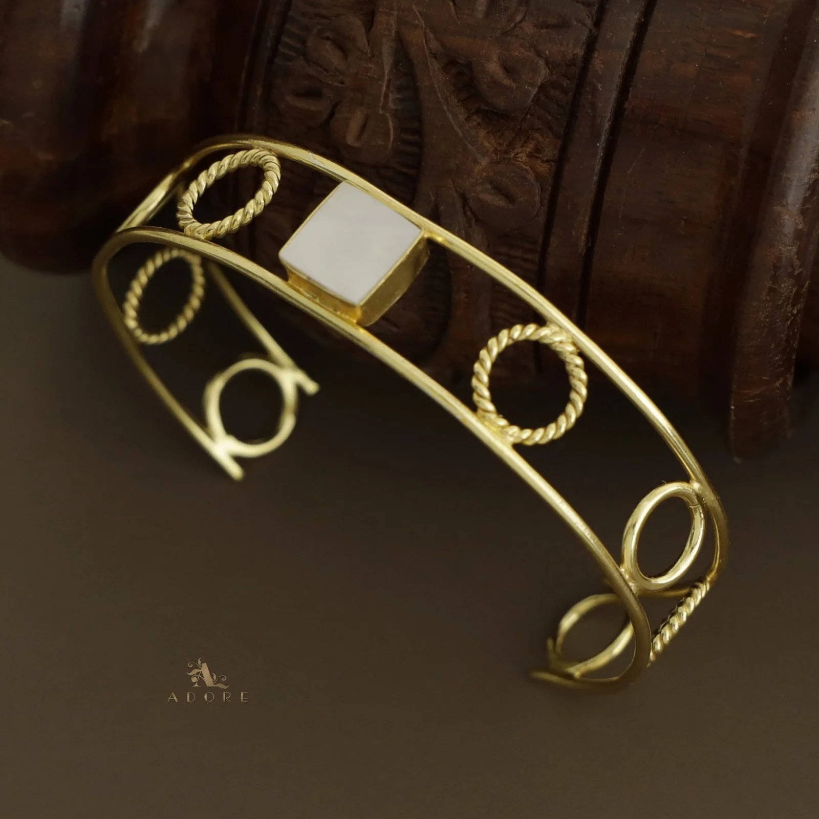 Golden Twisted + Plain Round MOP Bangle - Image 3