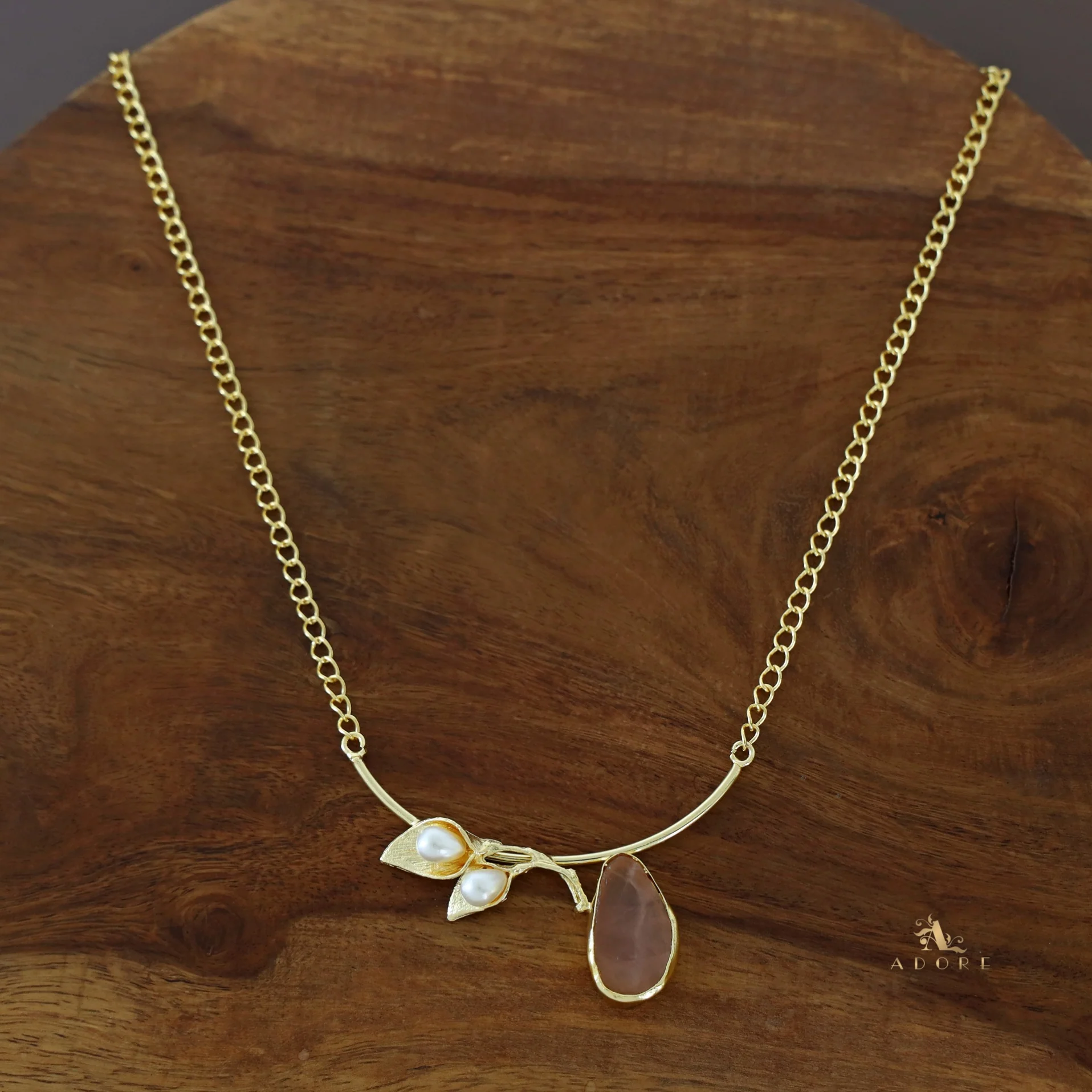 Golden Two Fold Leafy Pearl Raw Stone Neckpiece - Image 11