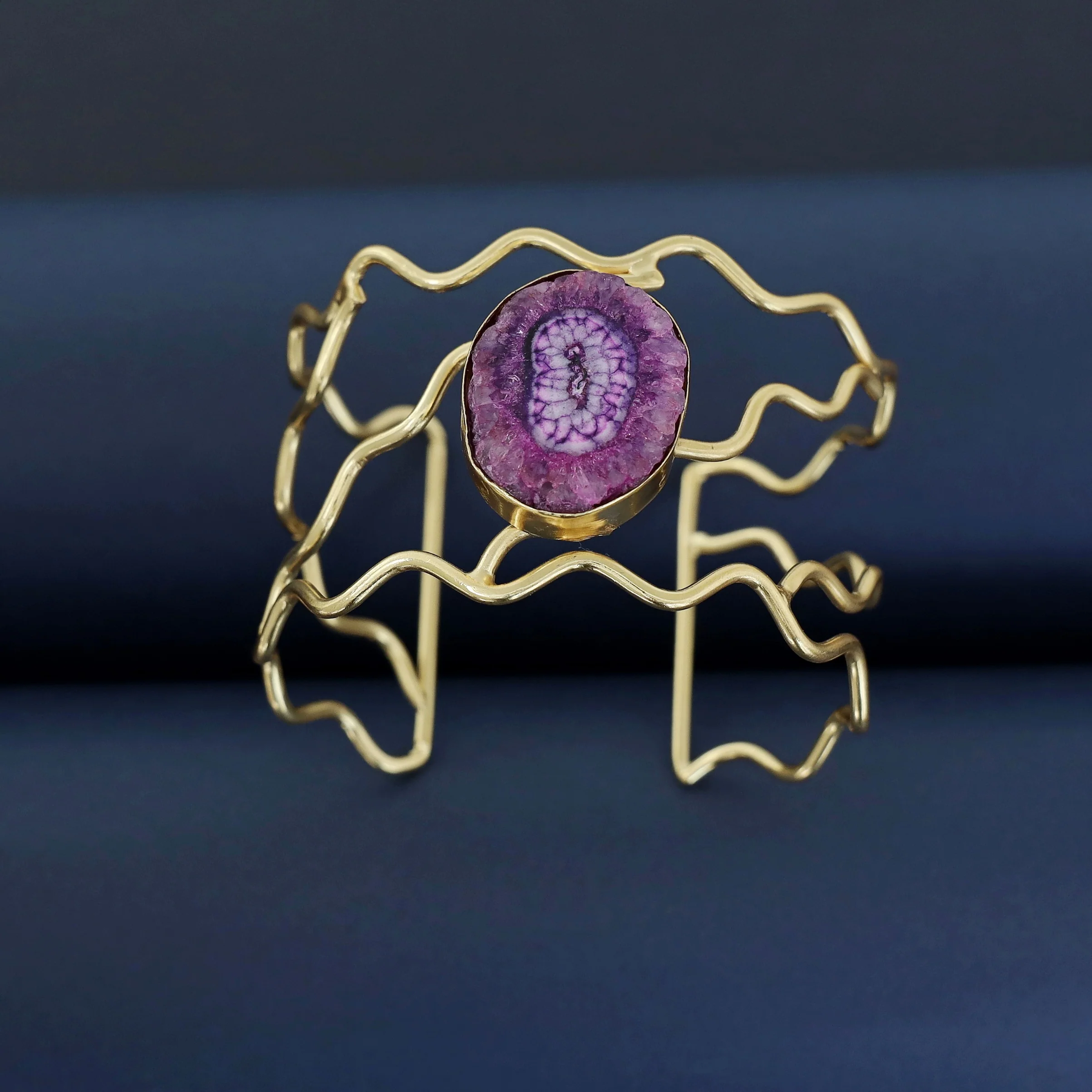 Golden Wavy Agate Stone Bangle - Image 2
