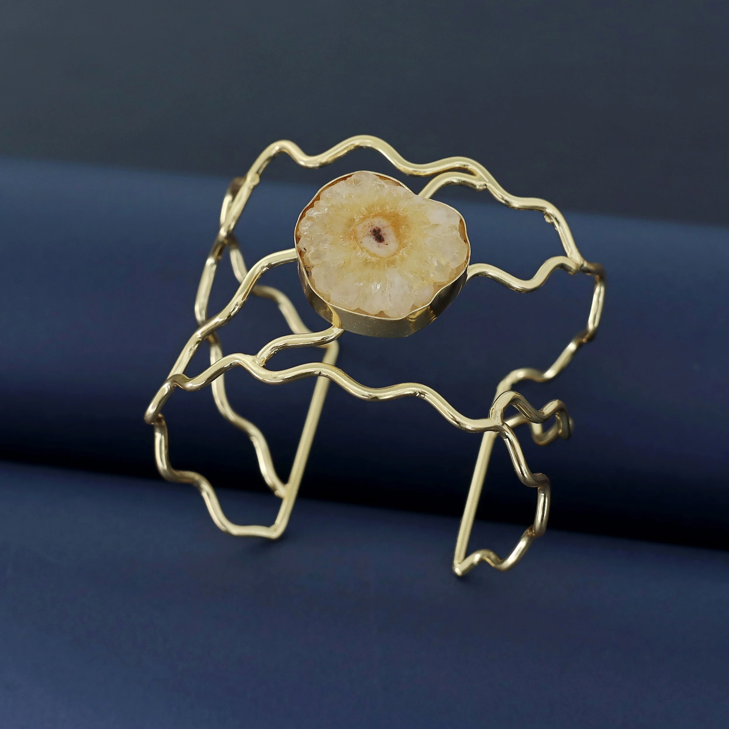 Golden Wavy Agate Stone Bangle - Image 3