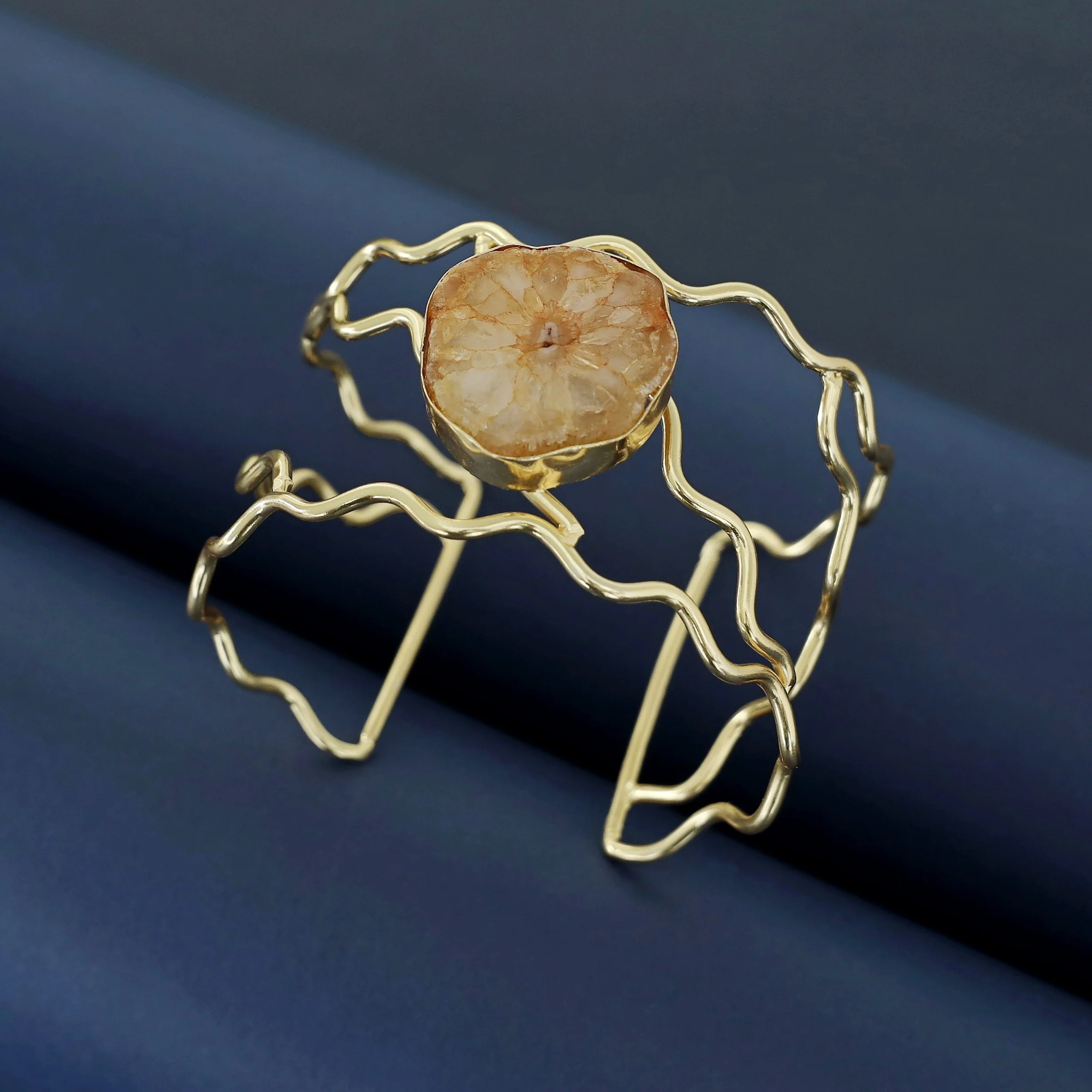 Golden Wavy Agate Stone Bangle - Image 5