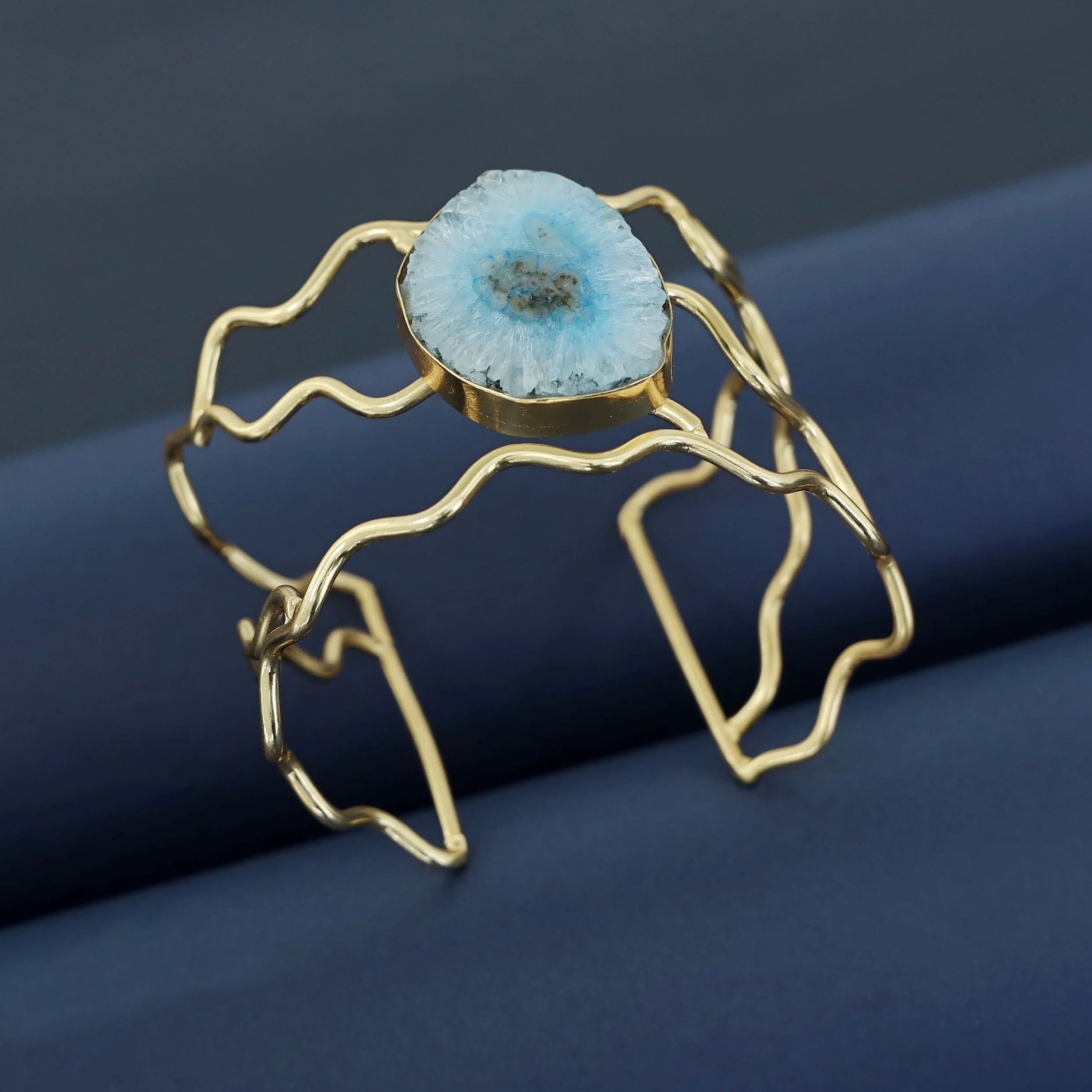 Golden Wavy Agate Stone Bangle - Image 6