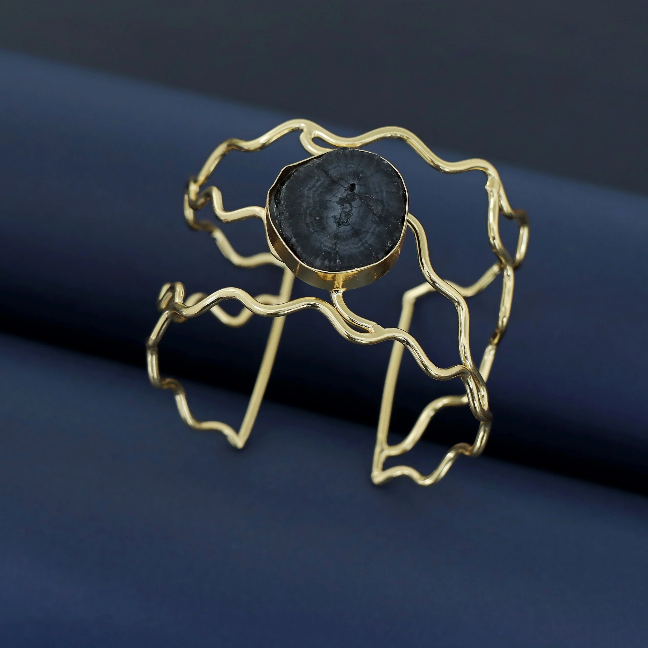 Golden Wavy Agate Stone Bangle - Image 9