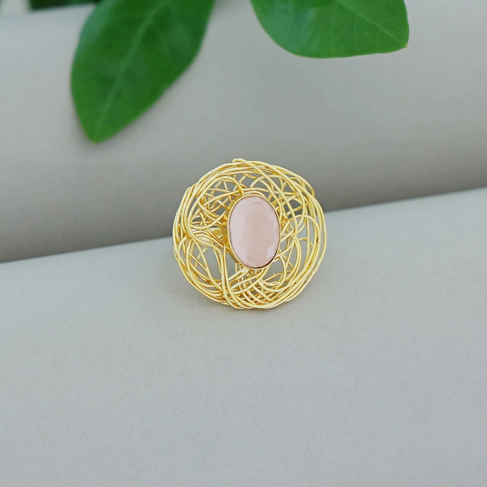Golden Wired Glossy Stone Ring - Image 7