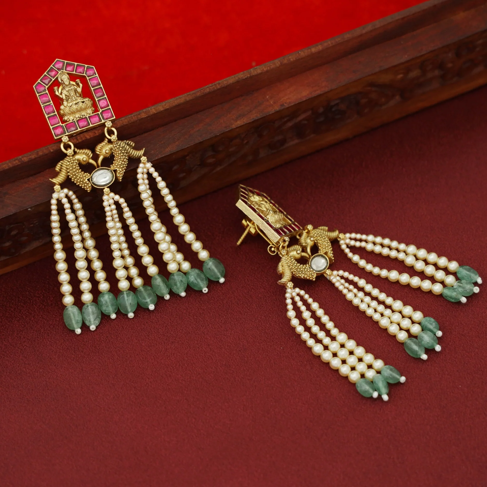 Grahalakshmi Jadau Kundan Beaded Pearl Tassel Earring - Image 2