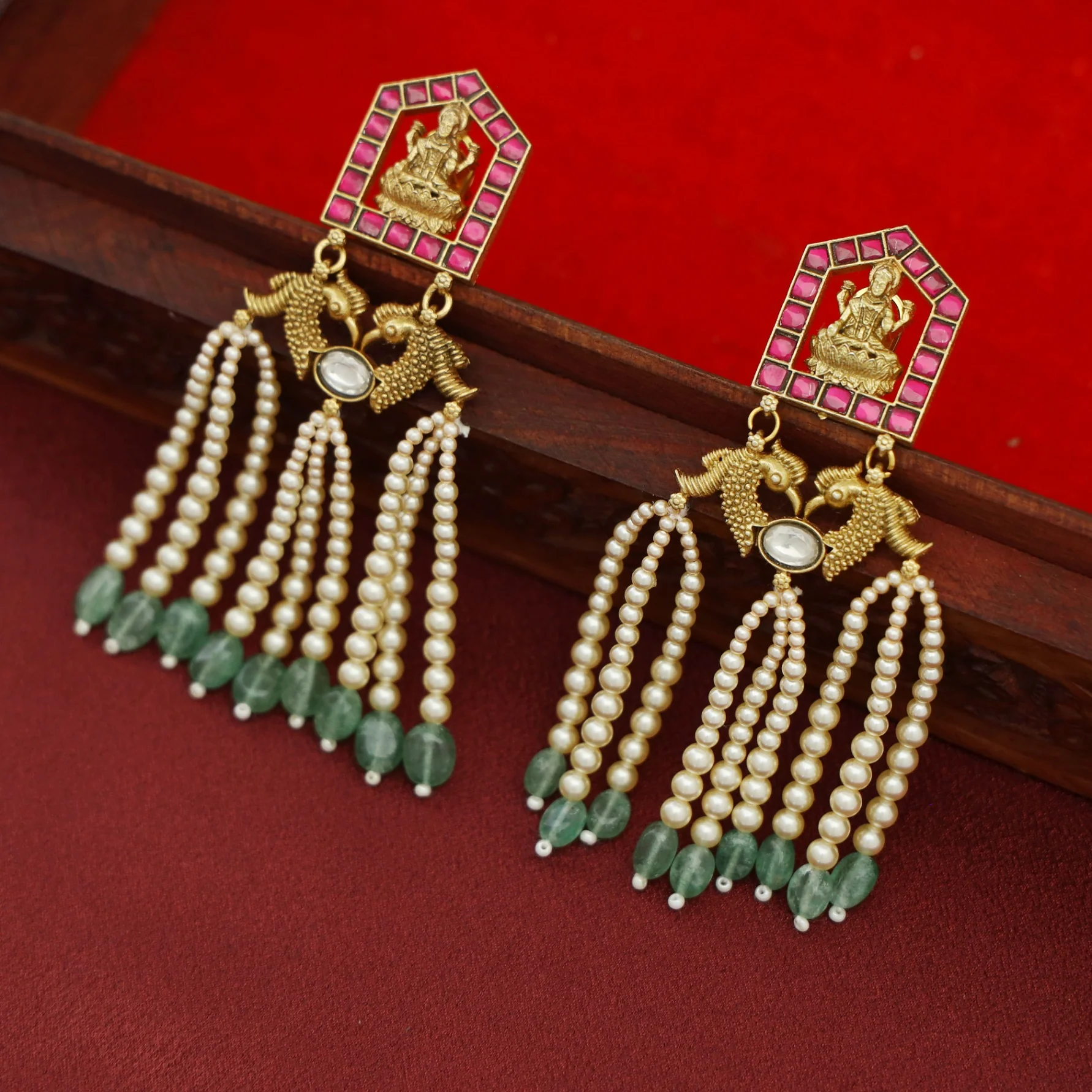 Grahalakshmi Jadau Kundan Beaded Pearl Tassel Earring - Image 3
