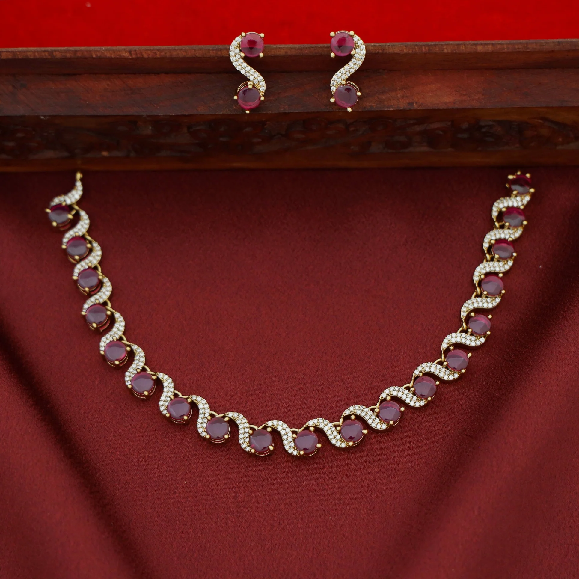 Greeshma AD Stone + Round Stone Short Neckpiece with Earring - Image 2
