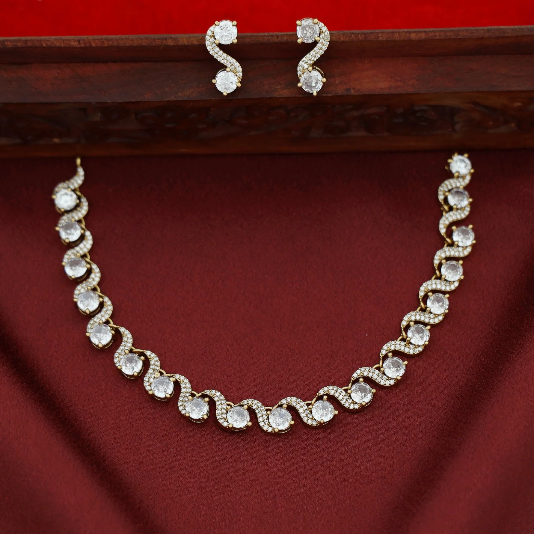 Greeshma AD Stone + Round Stone Short Neckpiece with Earring - Image 3
