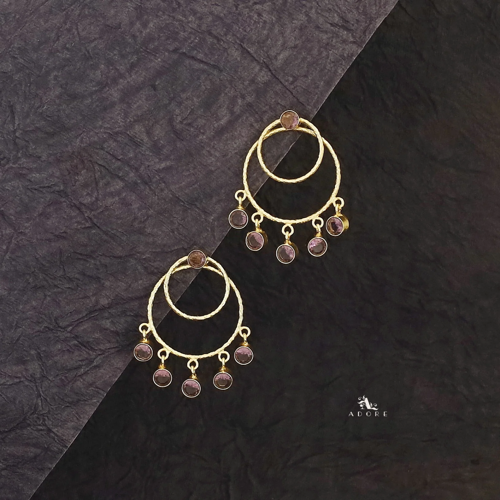 Gretel Dual Golden Hammered Round Glossy 2 in 1 Earring - Image 13