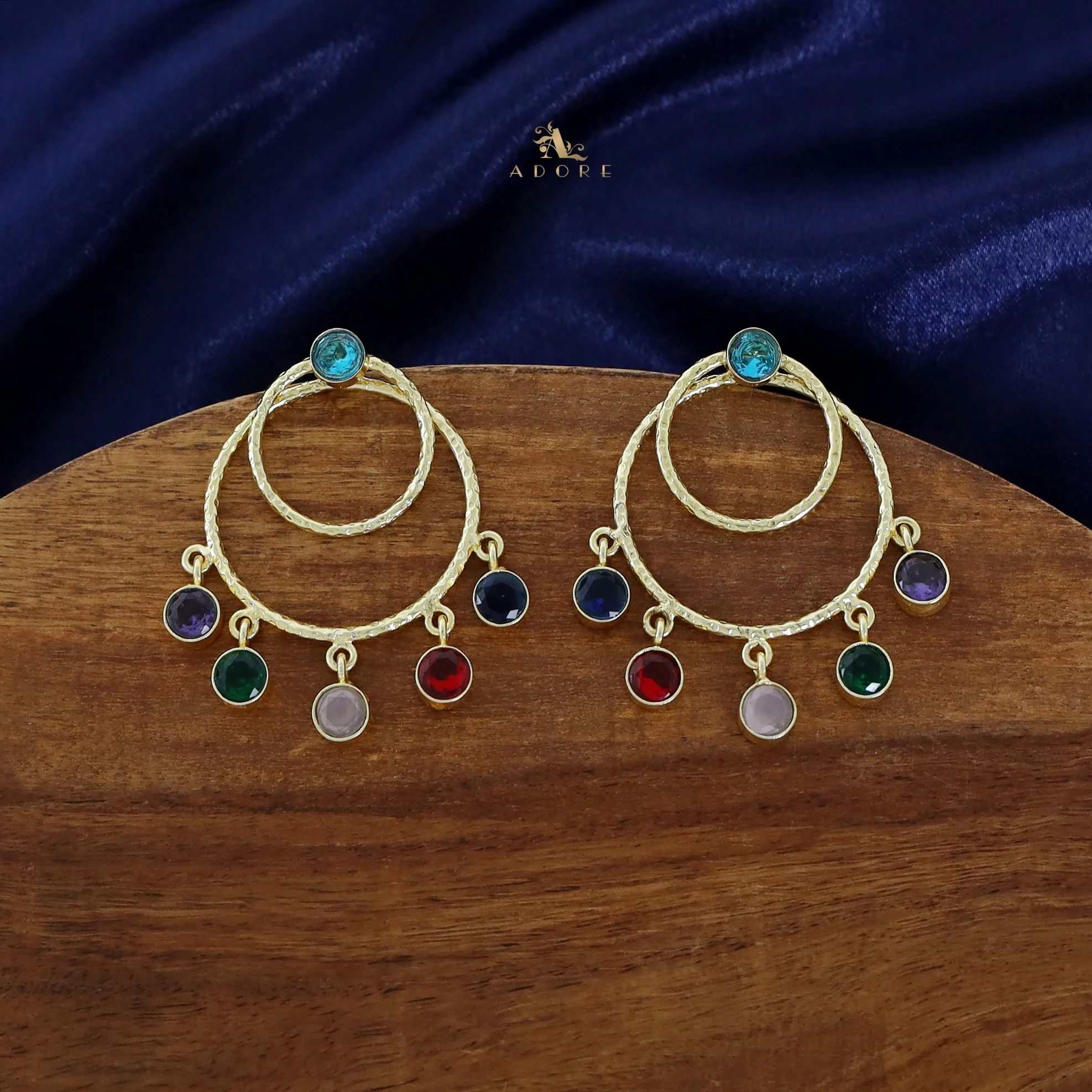 Gretel Dual Golden Hammered Round Glossy 2 in 1 Earring - Image 2