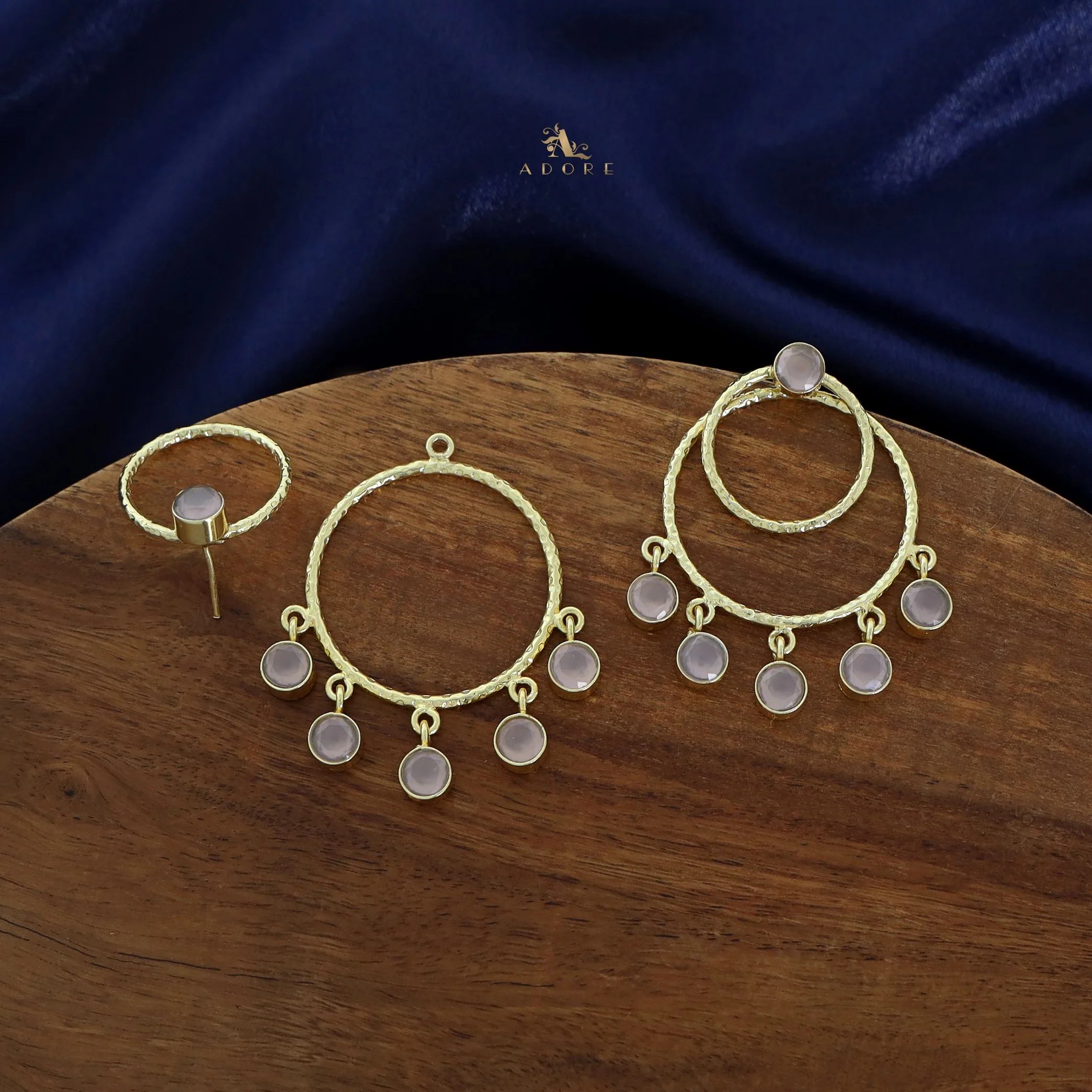 Gretel Dual Golden Hammered Round Glossy 2 in 1 Earring - Image 4