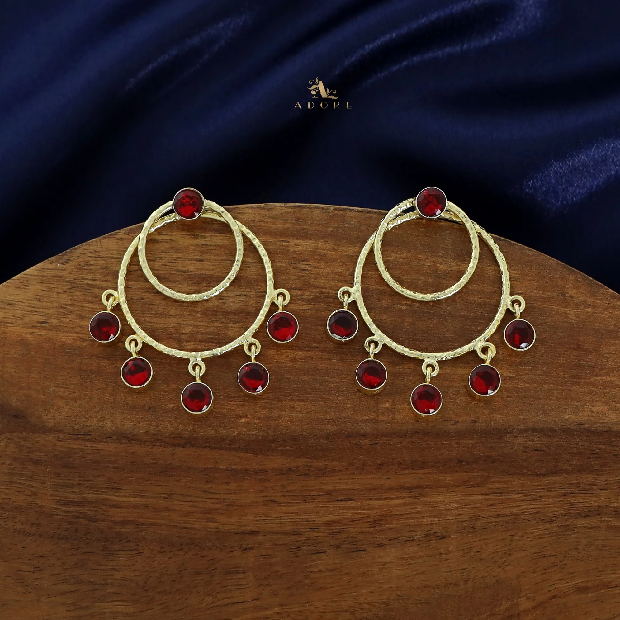 Gretel Dual Golden Hammered Round Glossy 2 in 1 Earring - Image 5