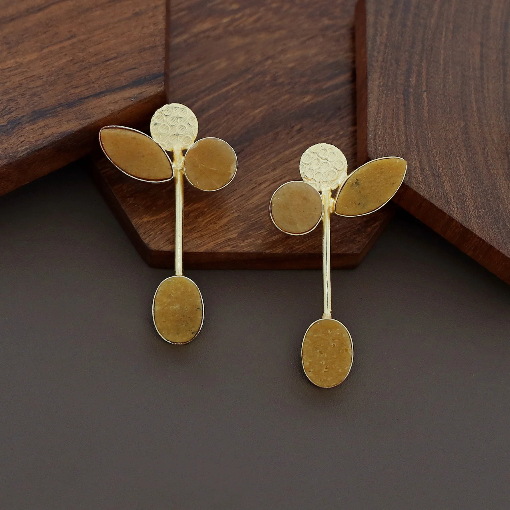 Hadassah Golden Hammered Raw Stone Earring - Image 10