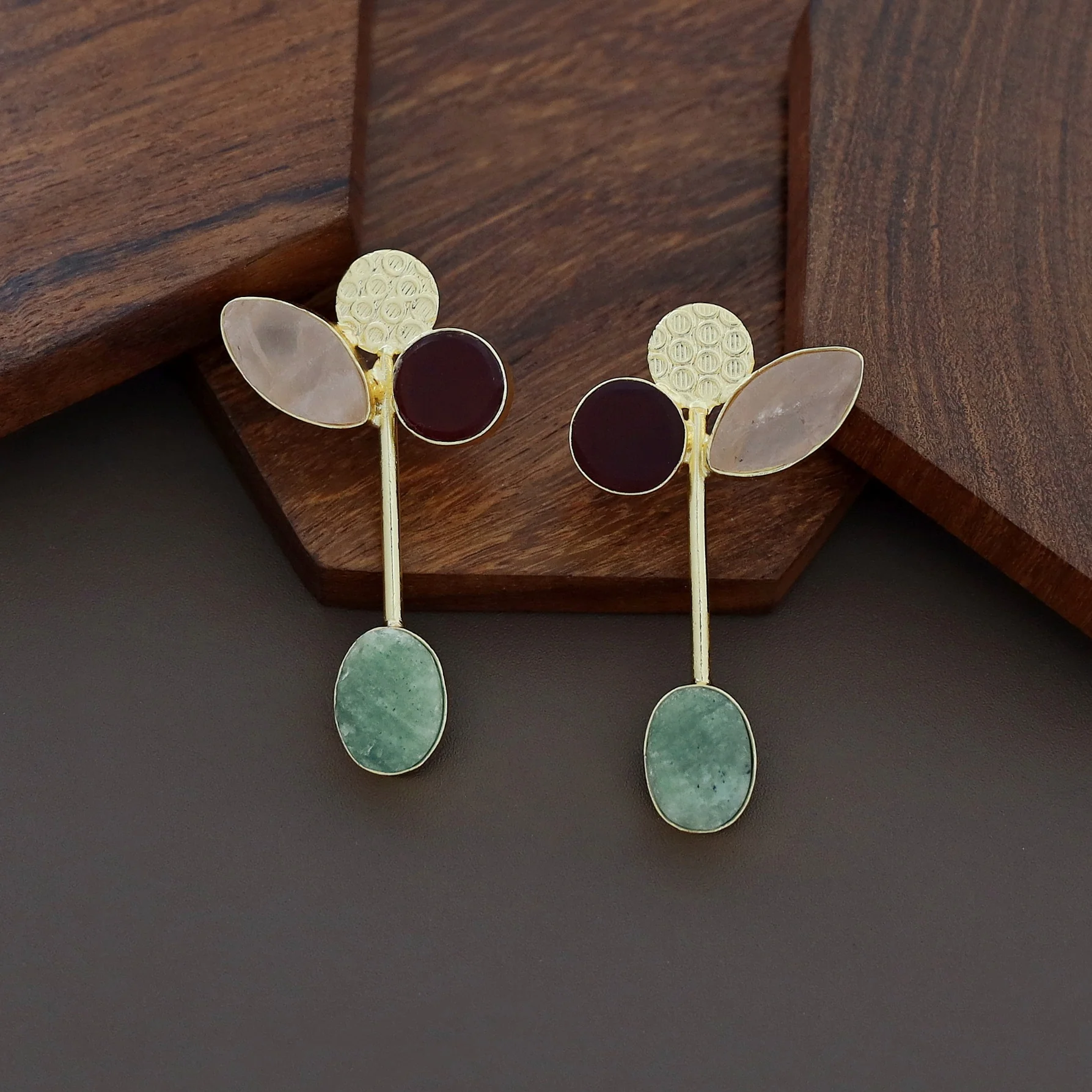 Hadassah Golden Hammered Raw Stone Earring - Image 11