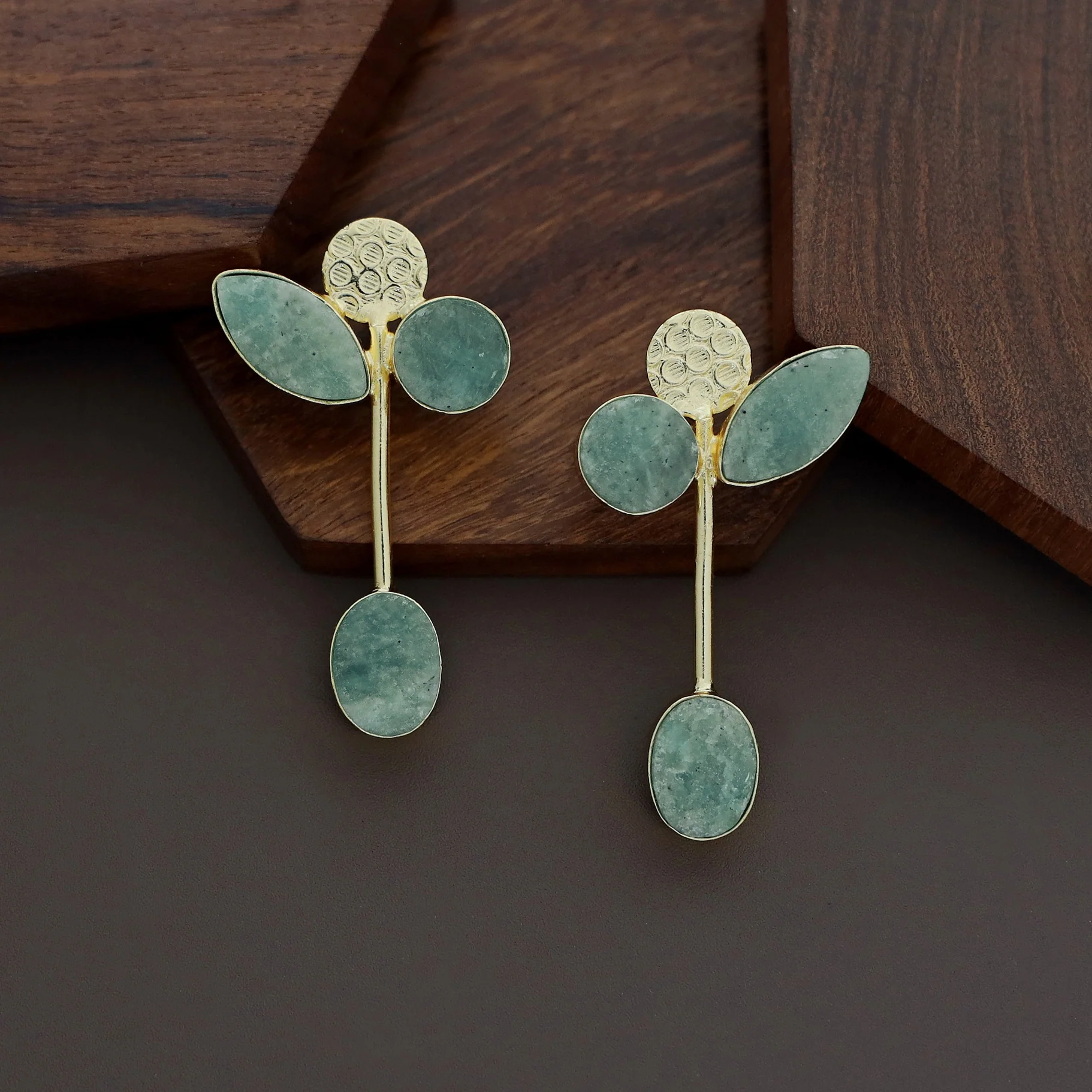 Hadassah Golden Hammered Raw Stone Earring - Image 6