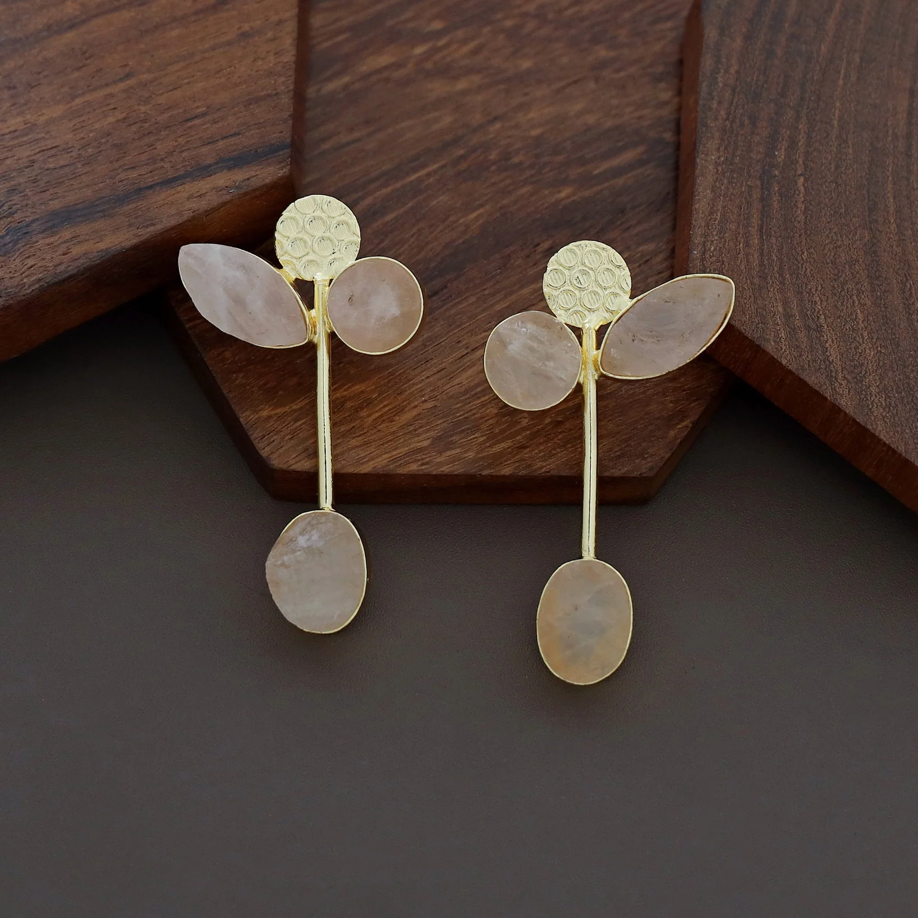 Hadassah Golden Hammered Raw Stone Earring - Image 8