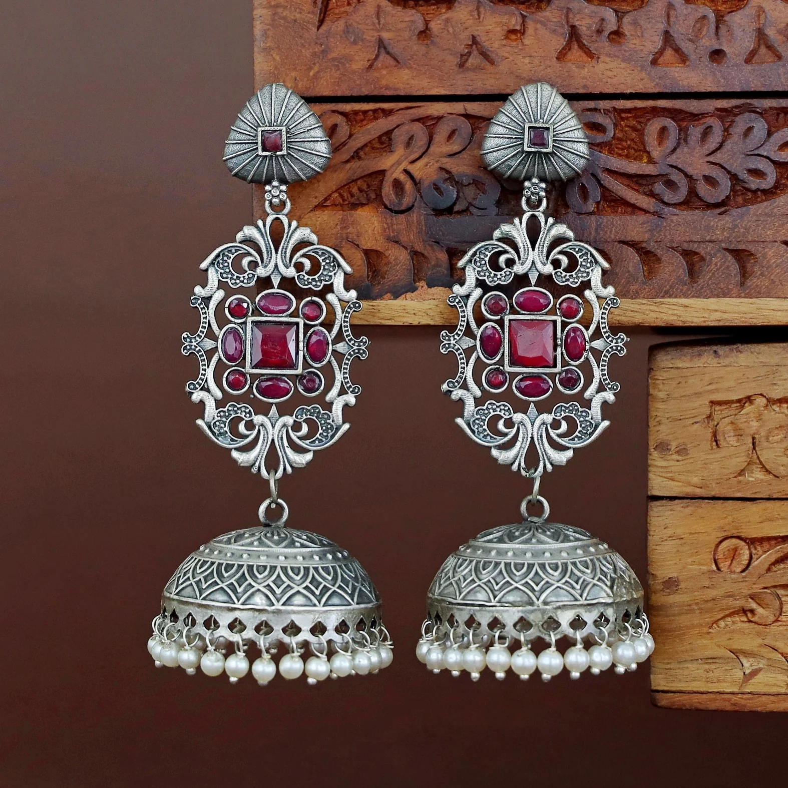 Hadiya Antique Pearl Jhumka - Image 3