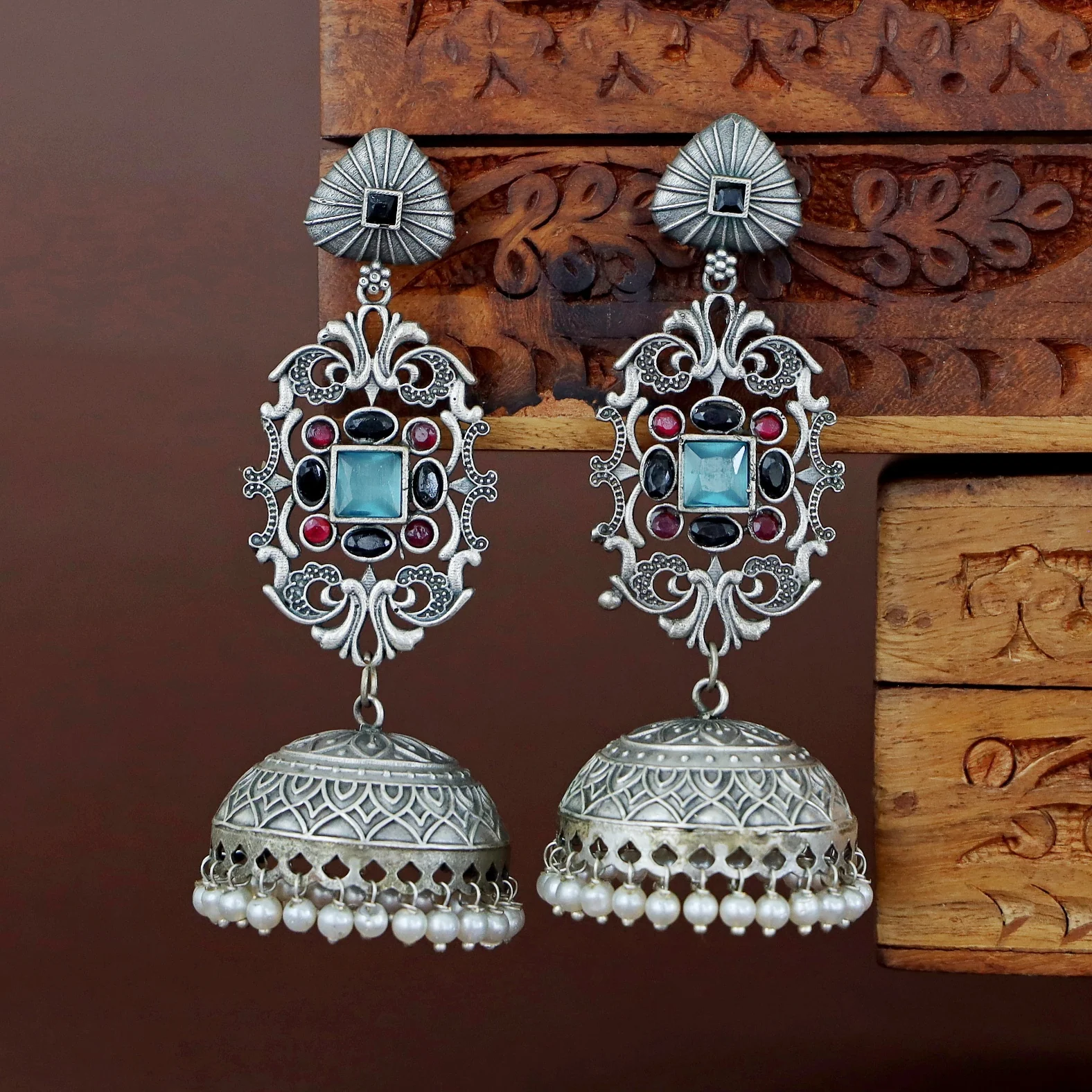 Hadiya Antique Pearl Jhumka - Image 7