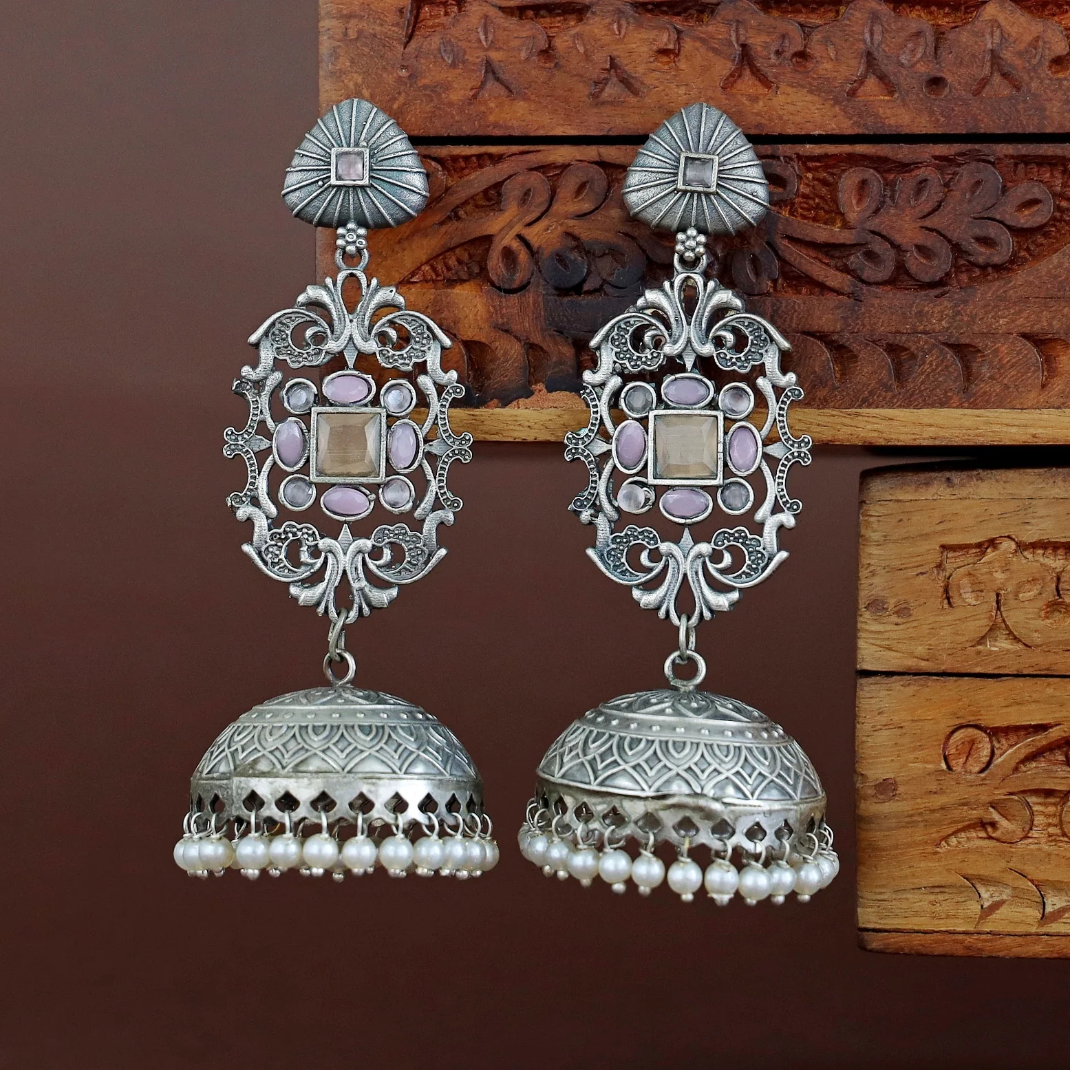 Hadiya Antique Pearl Jhumka - Image 8