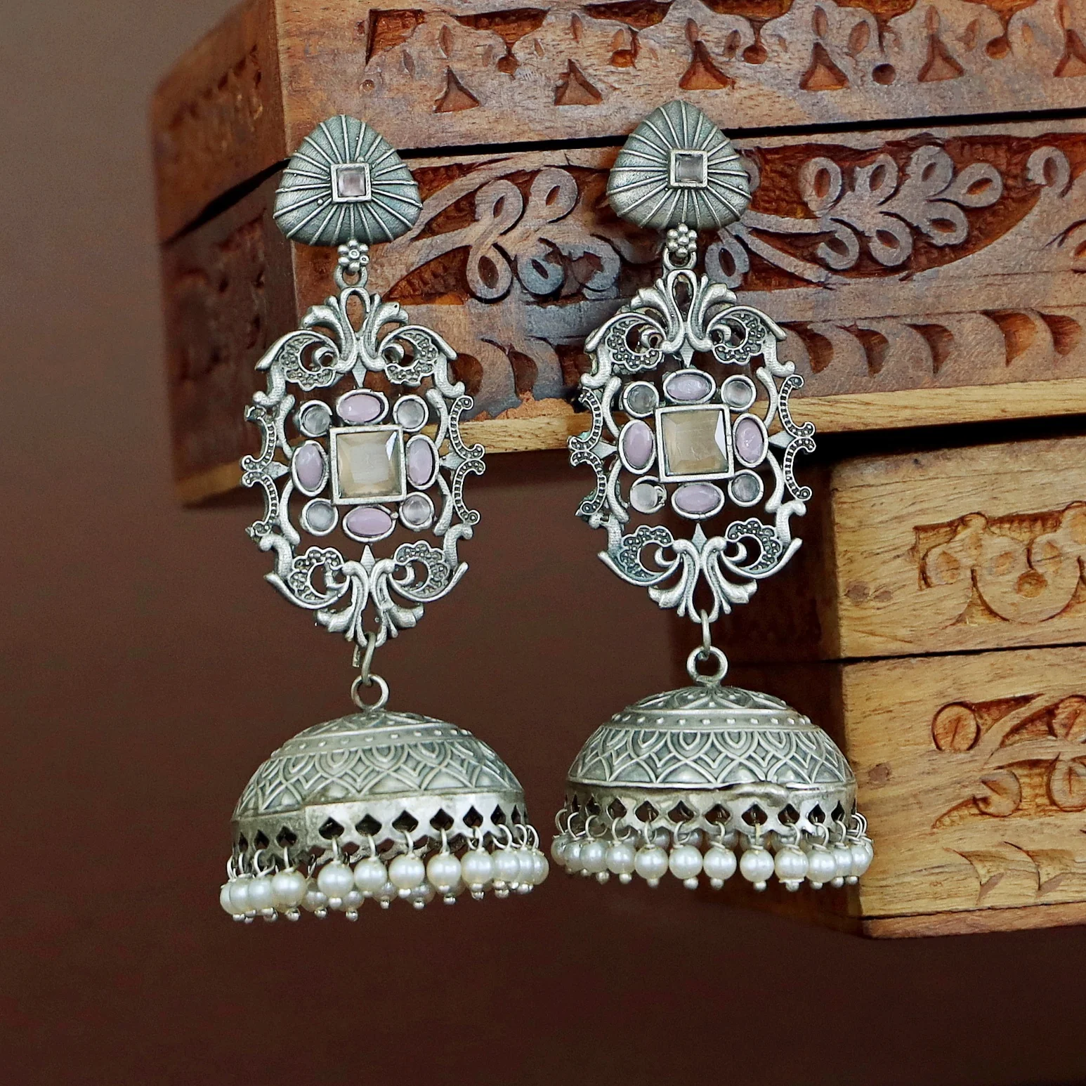 Hadiya Antique Pearl Jhumka - Image 9