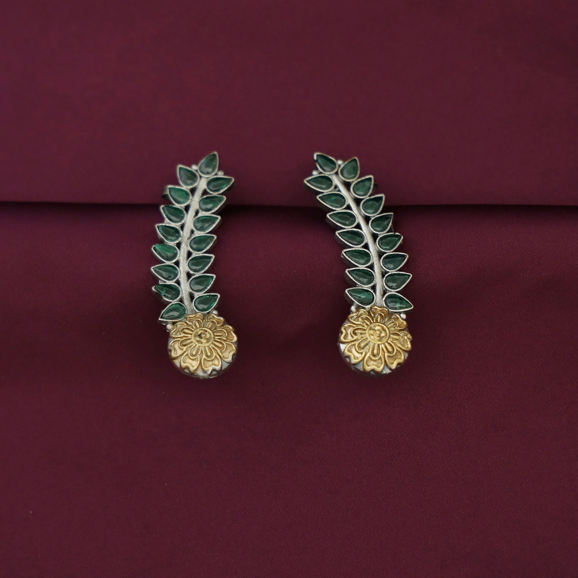 Hailey Leafy Flower Dual Tone Ear - Cuff (Set Of 2) - Image 2