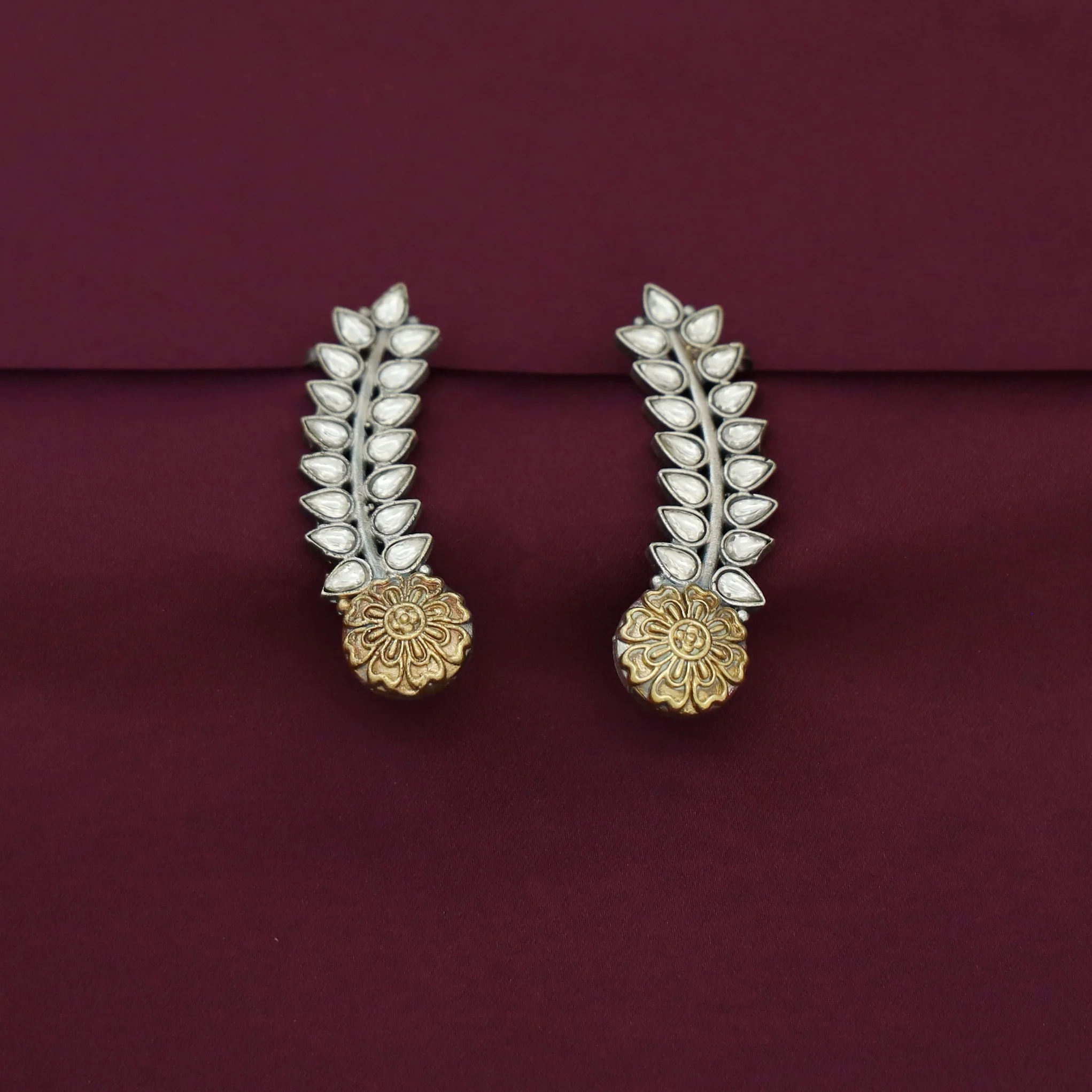Hailey Leafy Flower Dual Tone Ear - Cuff (Set Of 2) - Image 3