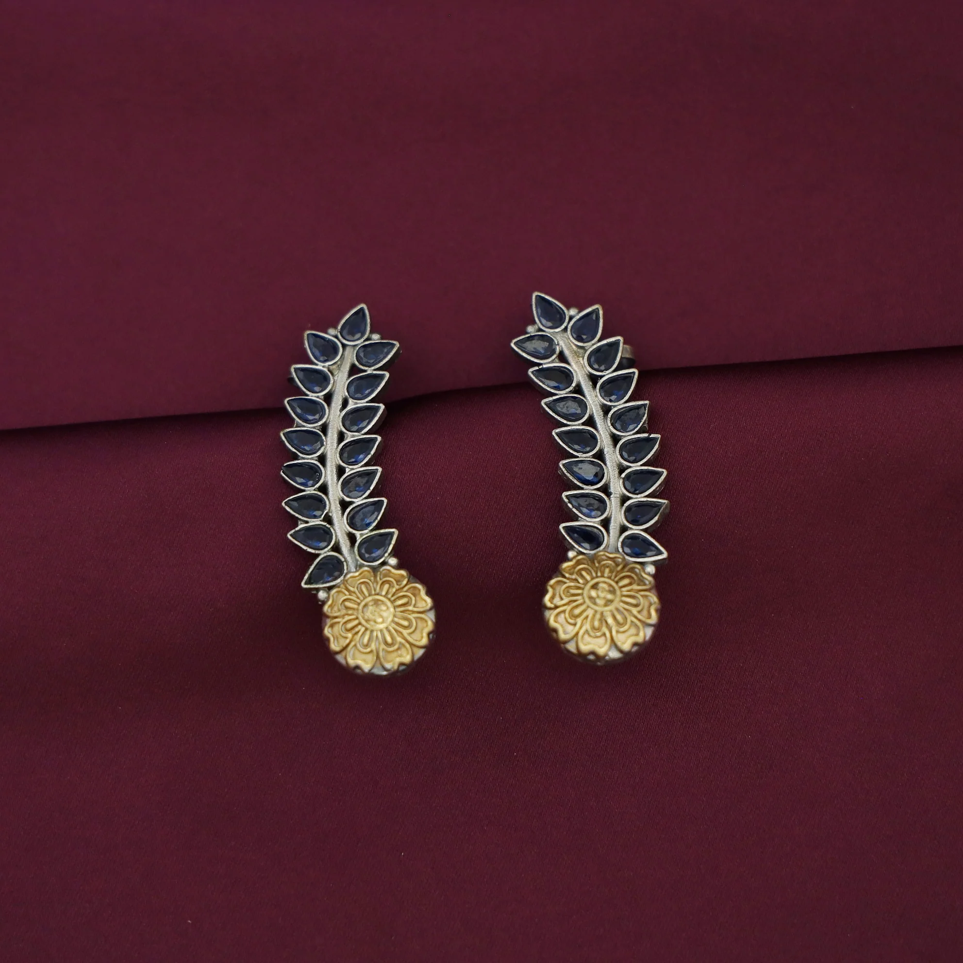 Hailey Leafy Flower Dual Tone Ear - Cuff (Set Of 2) - Image 4
