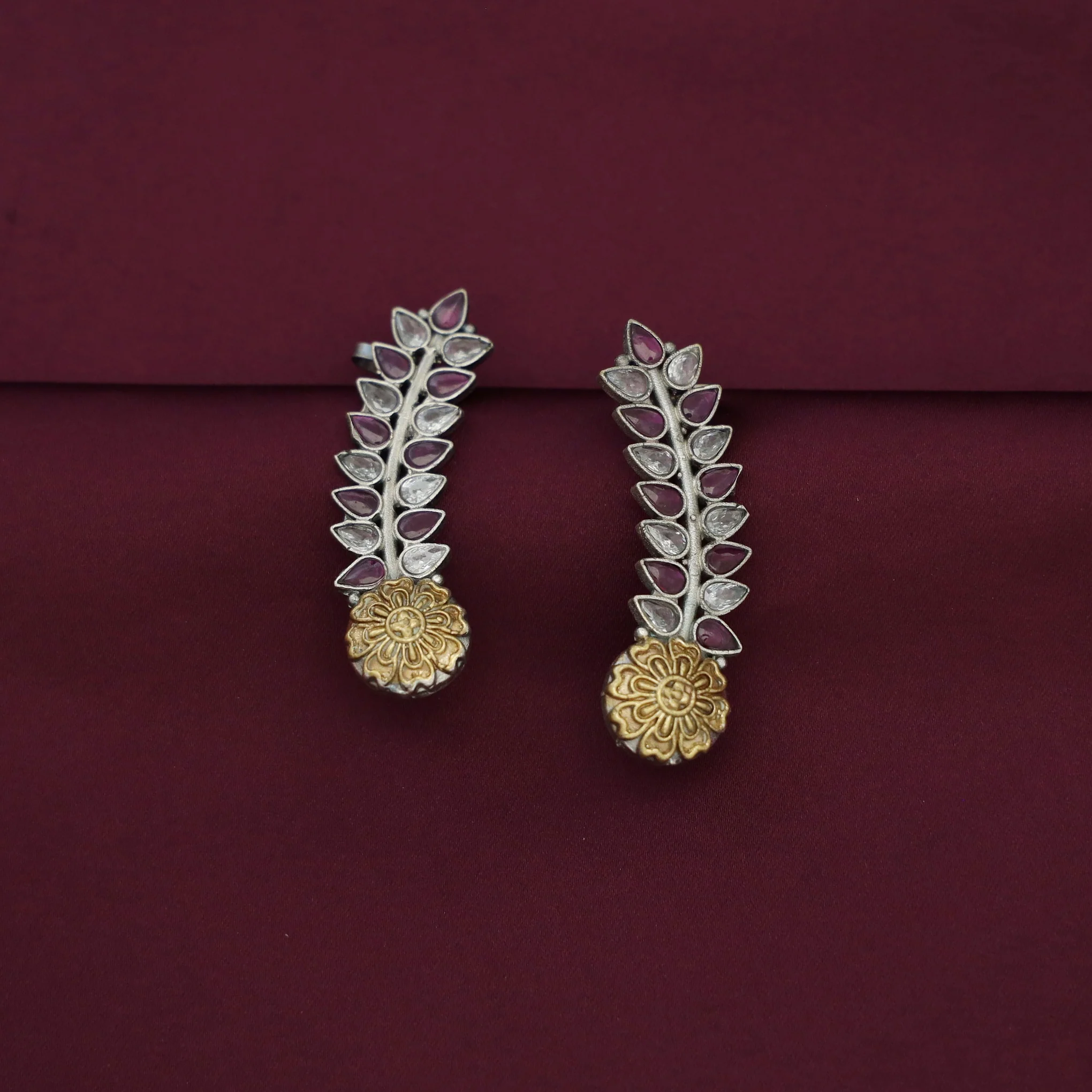 Hailey Leafy Flower Dual Tone Ear - Cuff (Set Of 2) - Image 5