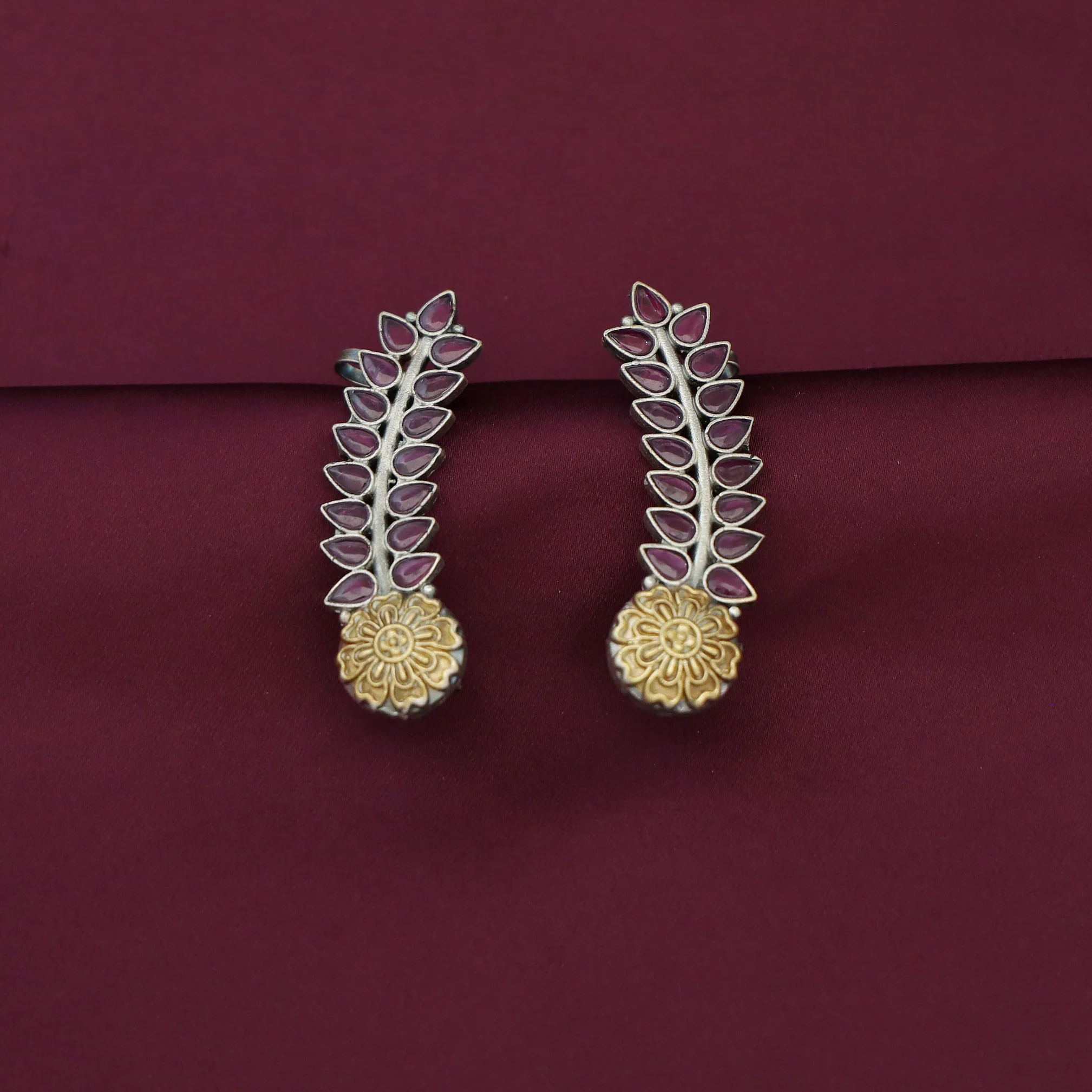 Hailey Leafy Flower Dual Tone Ear - Cuff (Set Of 2) - Image 6