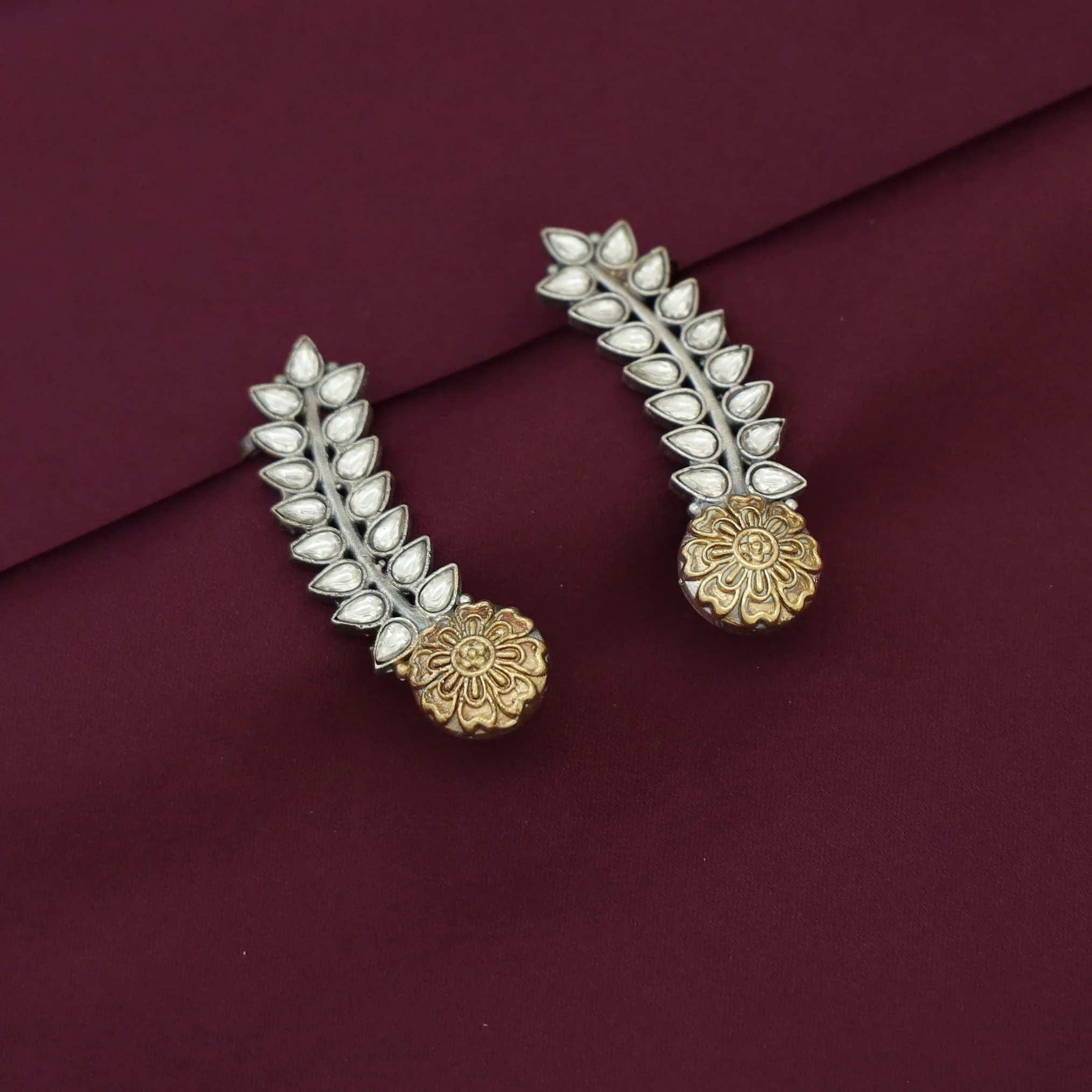 Hailey Leafy Flower Dual Tone Ear - Cuff (Set Of 2) - Image 7