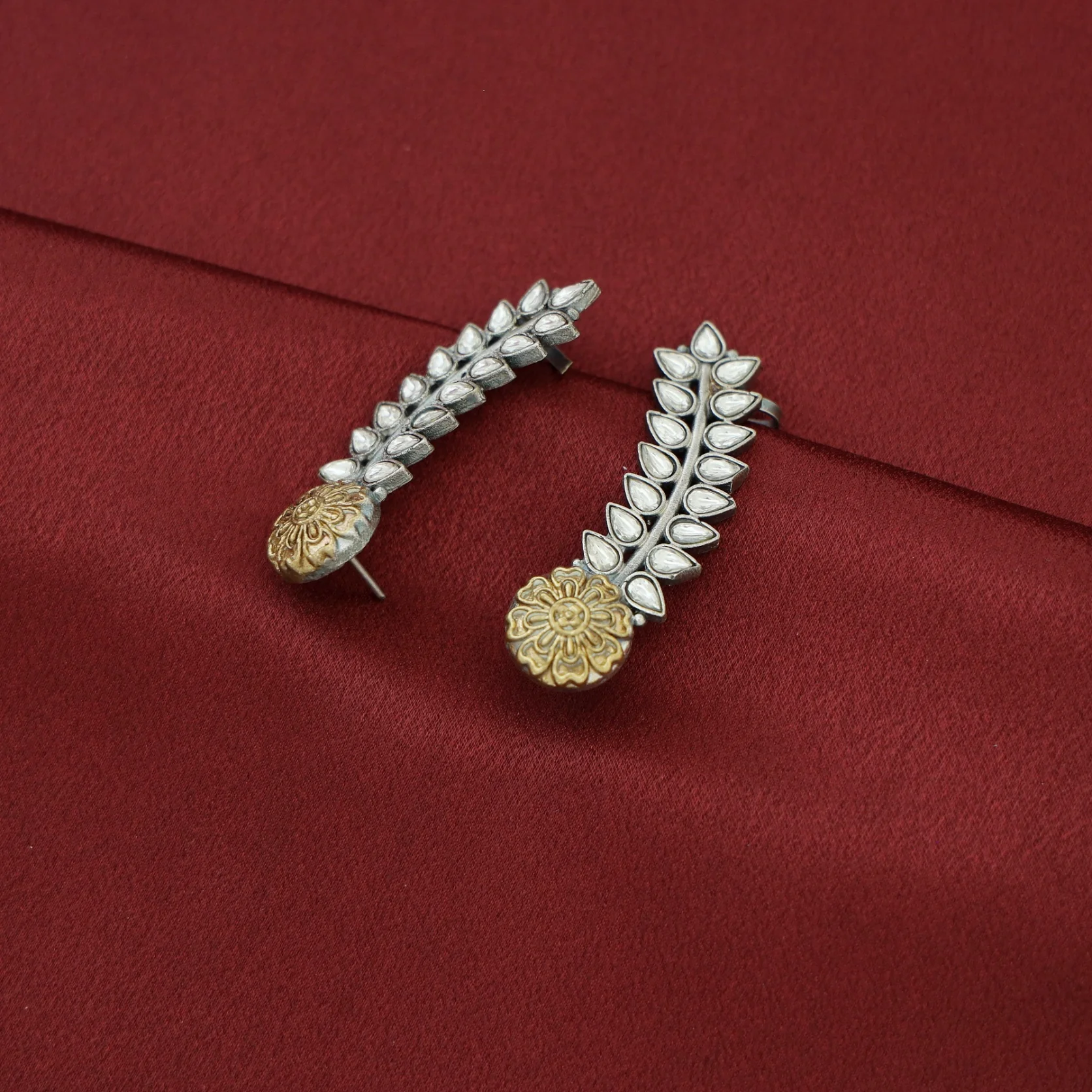 Hailey Leafy Flower Dual Tone Ear - Cuff (Set Of 2) - Image 8