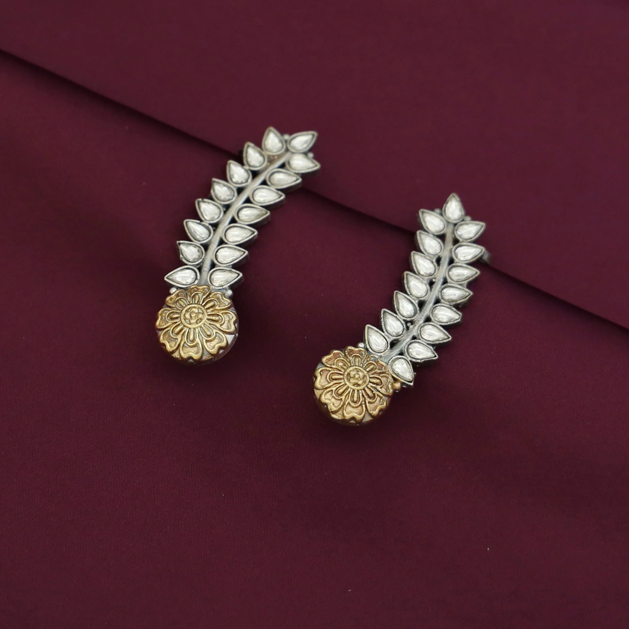 Hailey Leafy Flower Dual Tone Ear - Cuff (Set Of 2) - Image 9