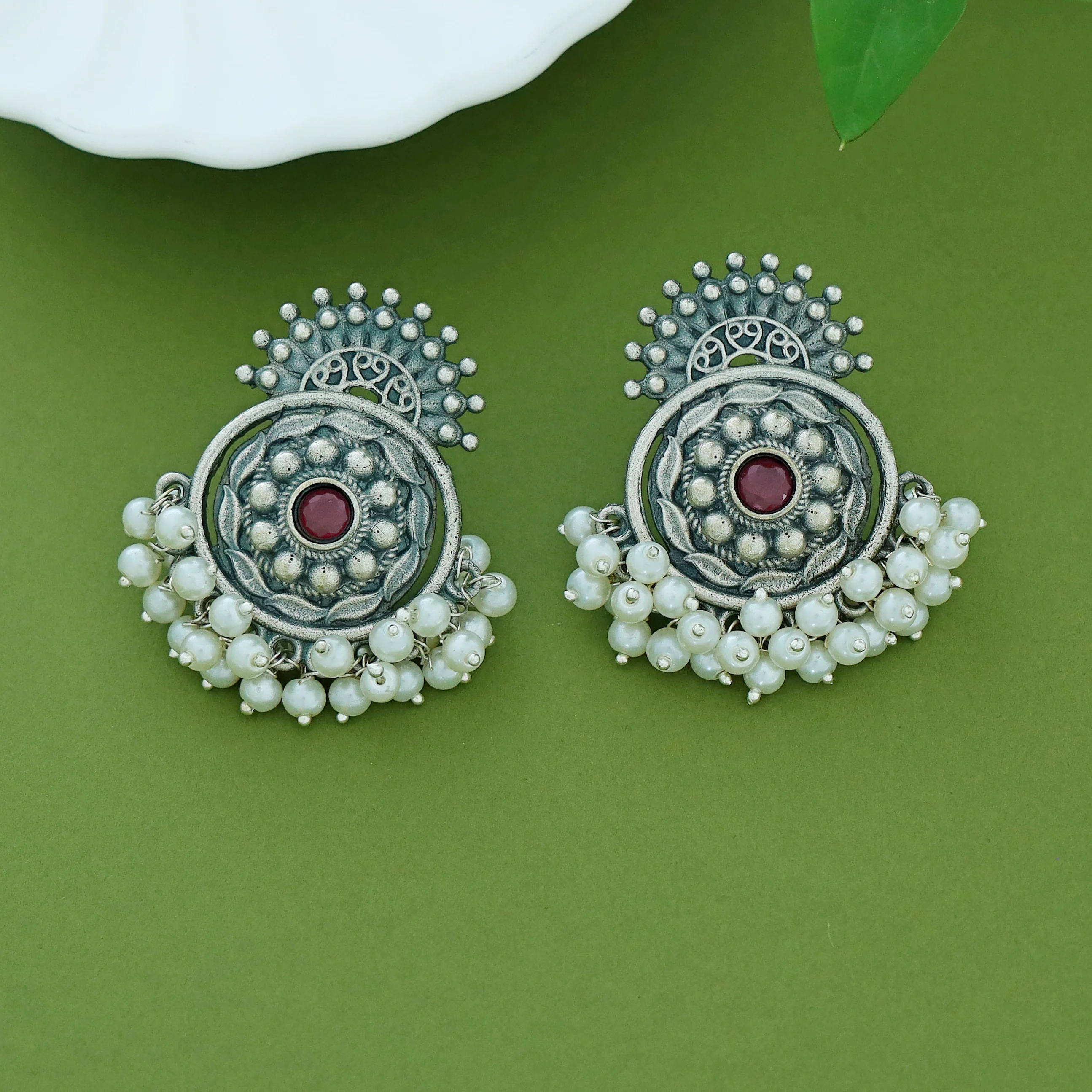 Halima Antique Flower Cluster Pearl Earring - Image 2