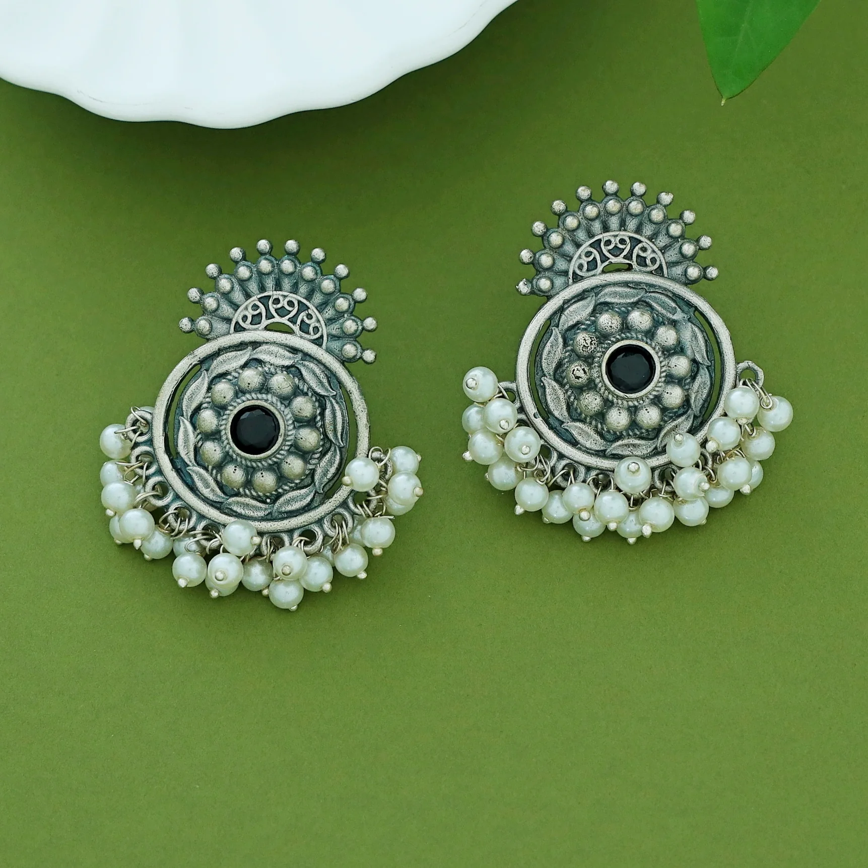 Halima Antique Flower Cluster Pearl Earring - Image 3