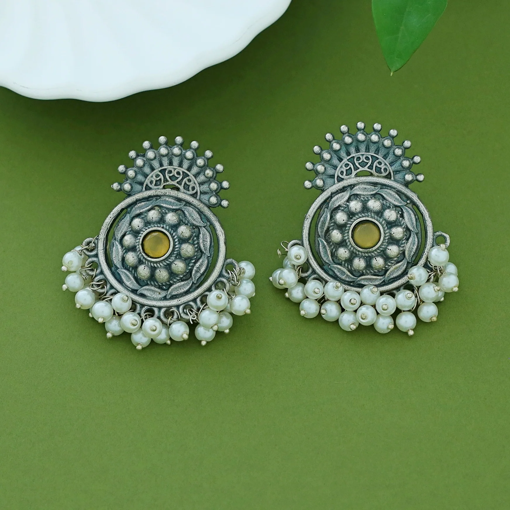 Halima Antique Flower Cluster Pearl Earring - Image 5