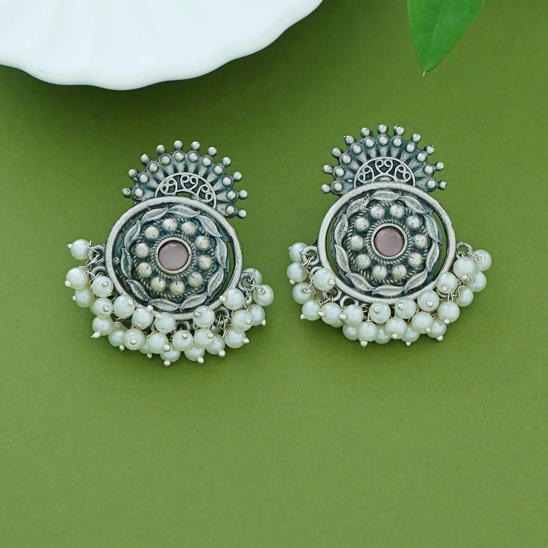 Halima Antique Flower Cluster Pearl Earring - Image 6