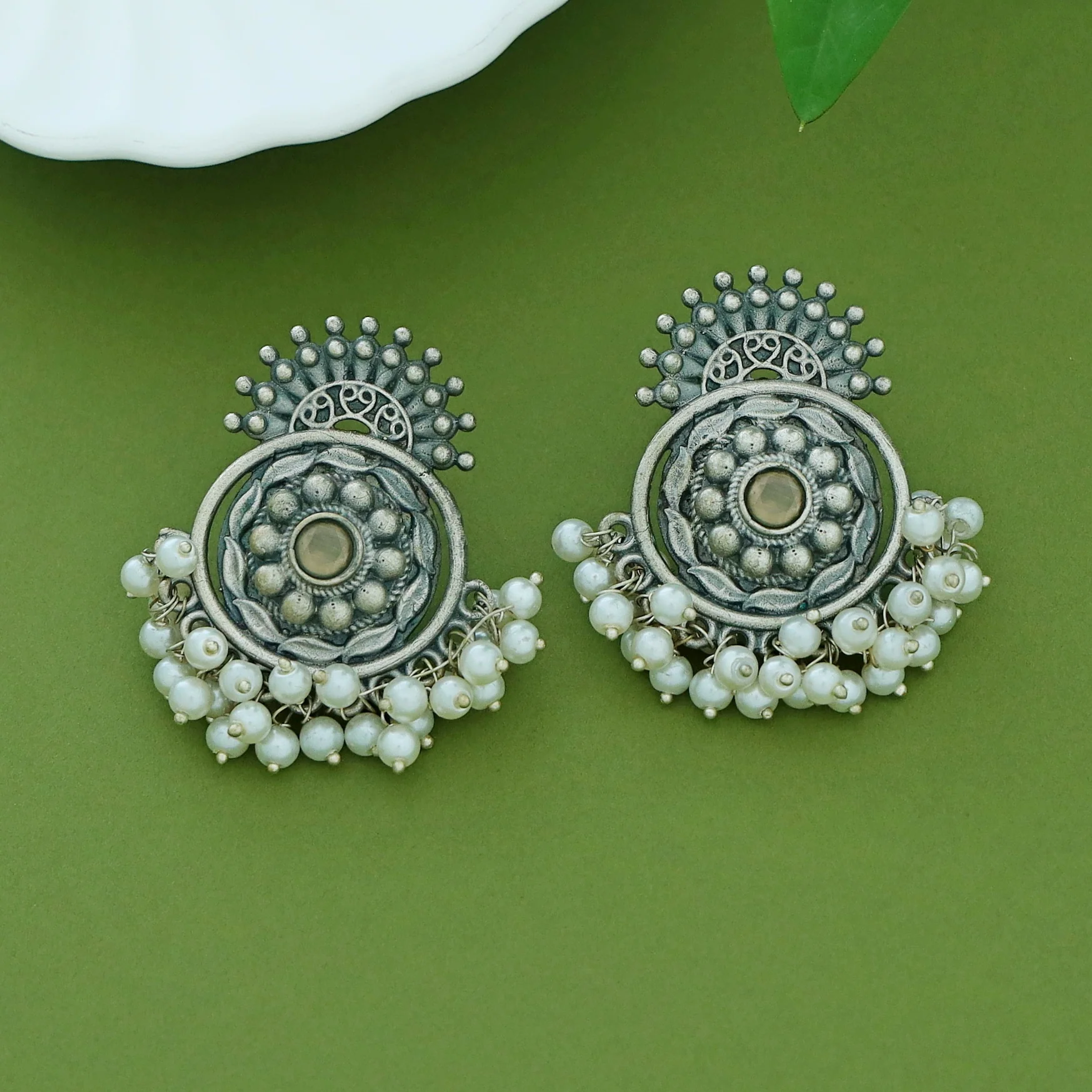 Halima Antique Flower Cluster Pearl Earring - Image 7