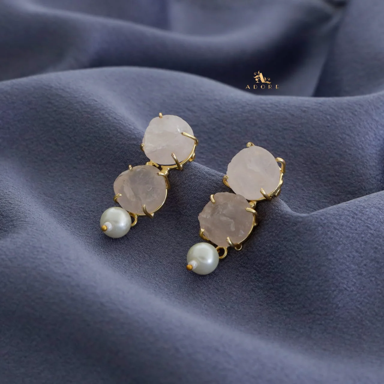 Halle Dual Raw Stone Claw Pearl Earring - Image 19