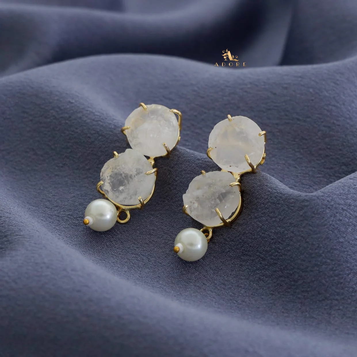 Halle Dual Raw Stone Claw Pearl Earring - Image 20